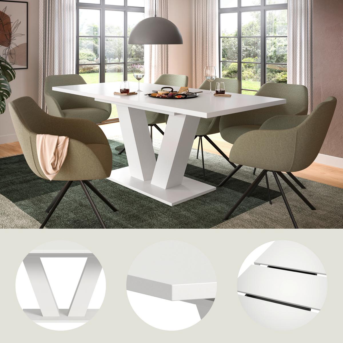 ESSTISCH MARLON V 150 AZ - Weiss, Trend, Holzwerkstoff (150-190/90cm) - MID.YOU