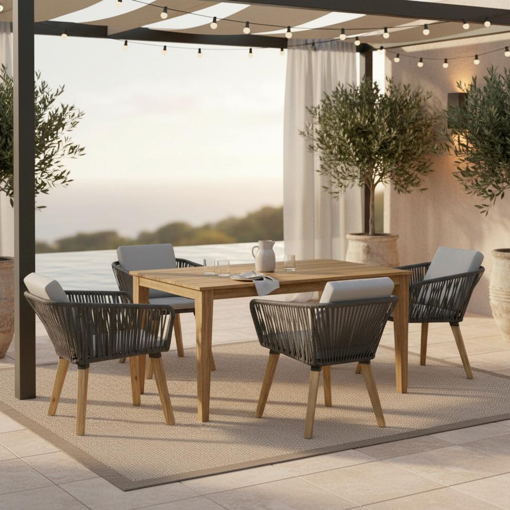 Gartenset Viola Hellgrau Outdoorstoff/Metall - Hellgrau, MODERN, Holz/Kunststoff (160/76/90cm) - Bessagi Garden