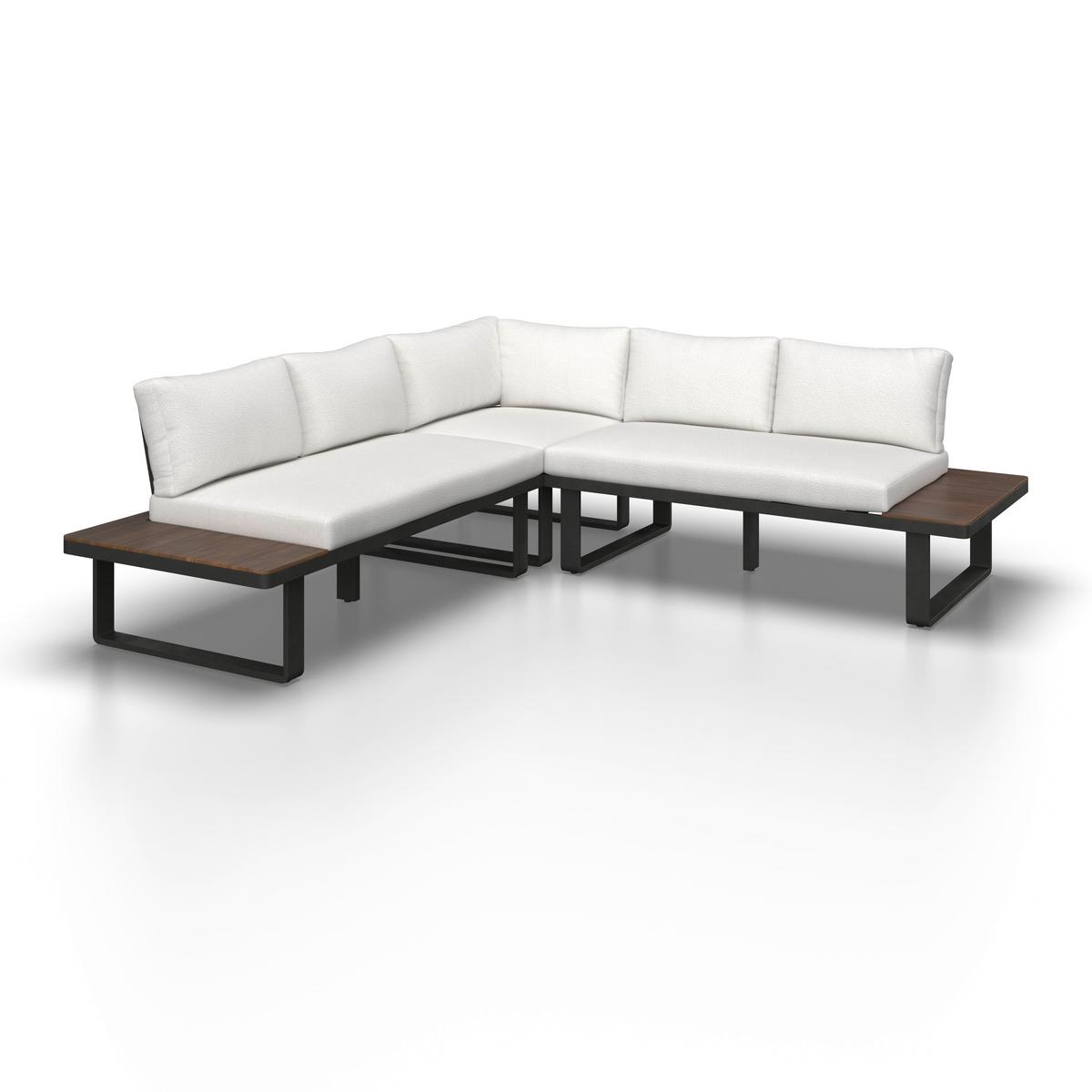 Dining-Loungeset Gianna Holz Outdoorstoff/Metall +Abdeckung - Creme/Schwarz, MODERN, Holz/Textil (221/71/76cm) - Bessagi Garden