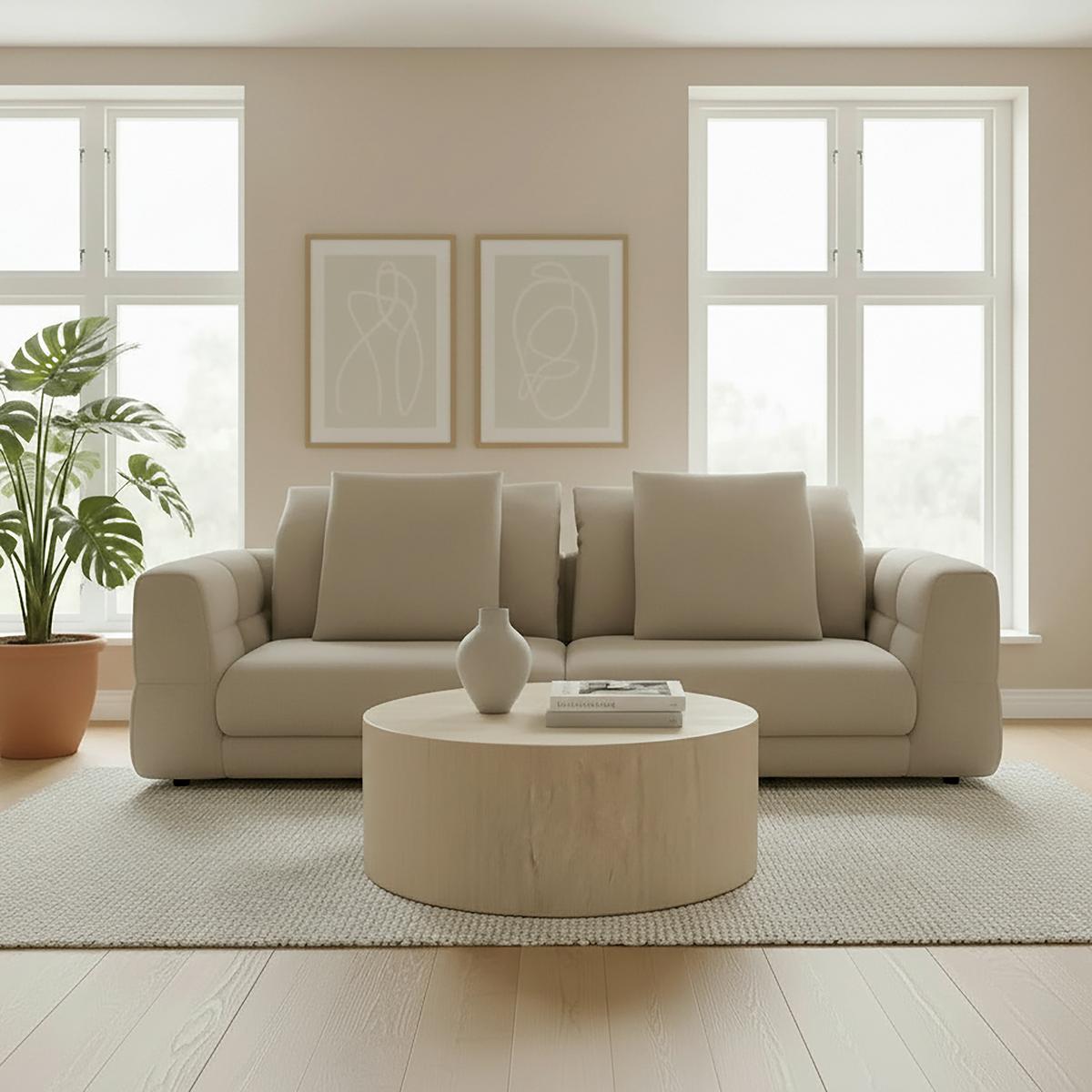 Sofa Lea Chenille Beige - Beige/Schwarz, MODERN, Holz/Textil (284/87/110cm) - Bessagi Home