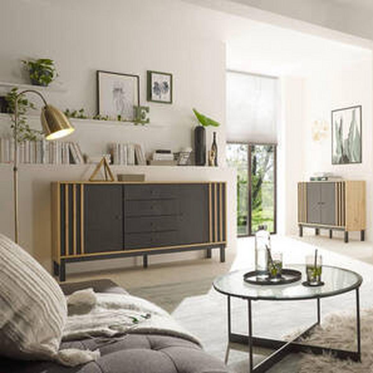 Sideboard Volano in Schwarz/Eiche Artisan - Schwarz/Eiche Artisan, Modern, Holzwerkstoff/Kunststoff (155/84/39cm) - Carryhome