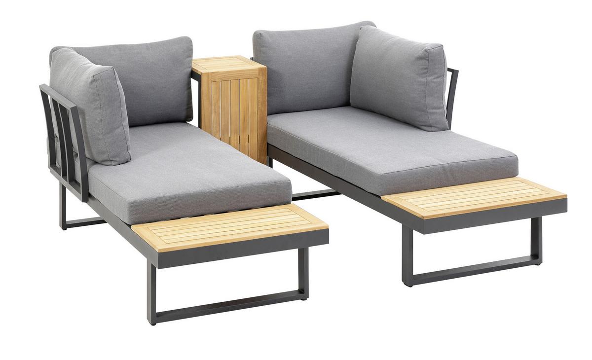 Loungegarnitur 3-tlg. Samara Holz/Metall/Textil mit Kissen - Anthrazit/Grau, Basics, Holz/Textil (253/70/175cm) - Gardenson