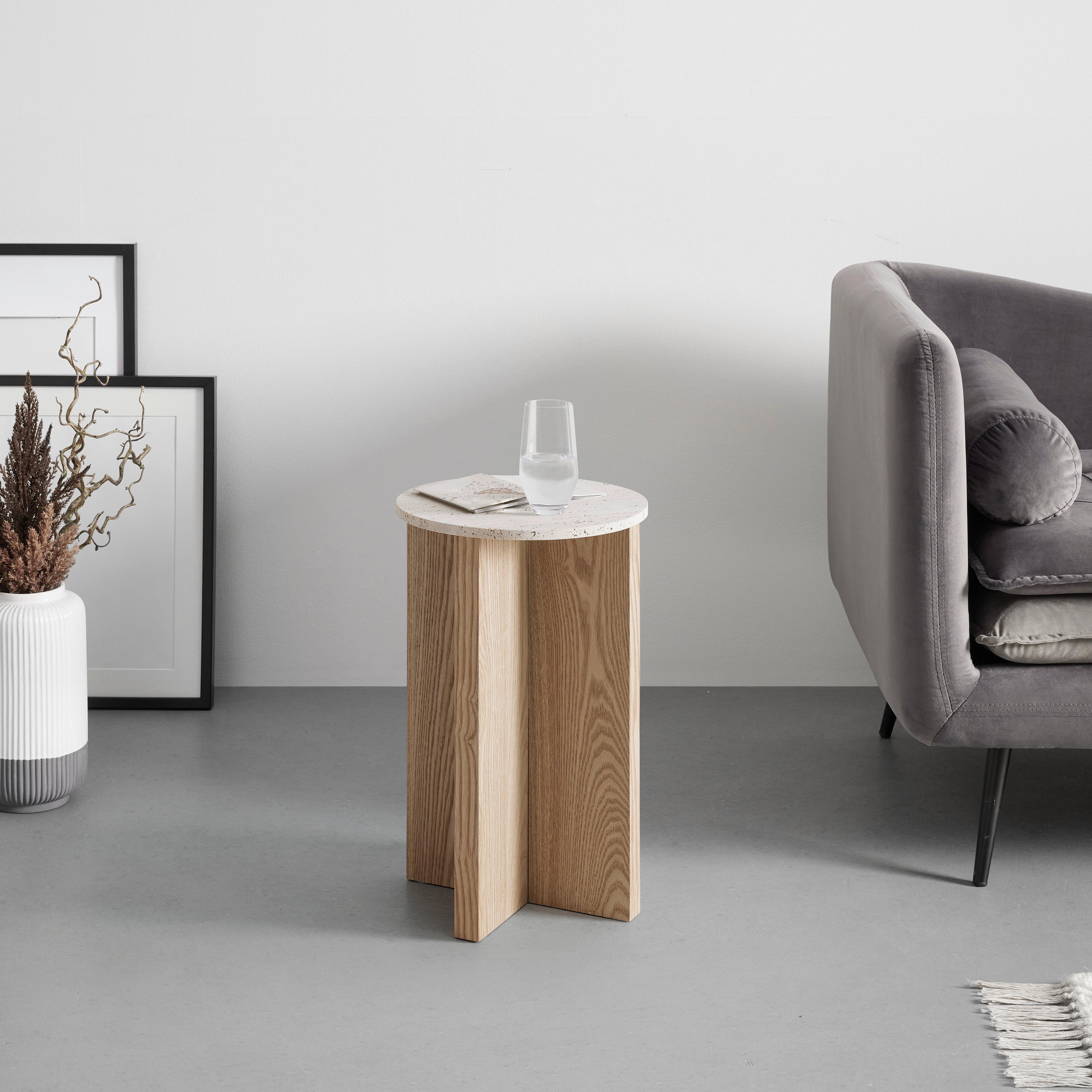 TABLE D'APPOINT MATERA -TREND- -BASED- - couleur naturelle, MODERN, matériau en bois/pierre (34/54cm) - Based