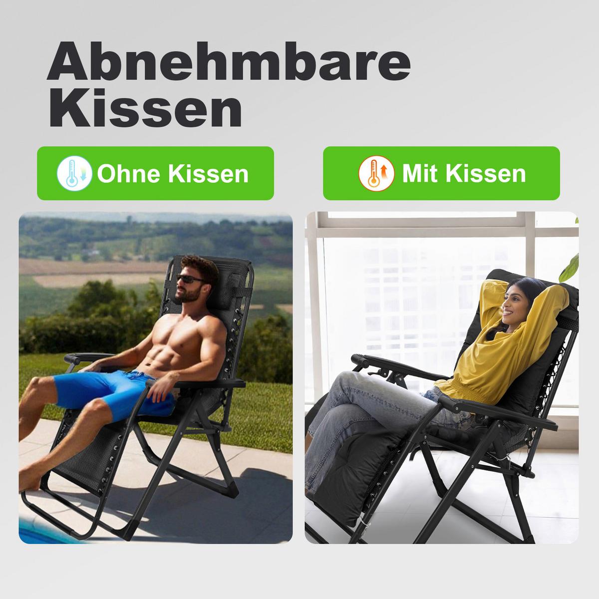 Garten-Relaxsessel Dunkelgrau klappbar - Dunkelgrau/Schwarz, Basics, Textil/Metall (68/88/110cm) - Modante
