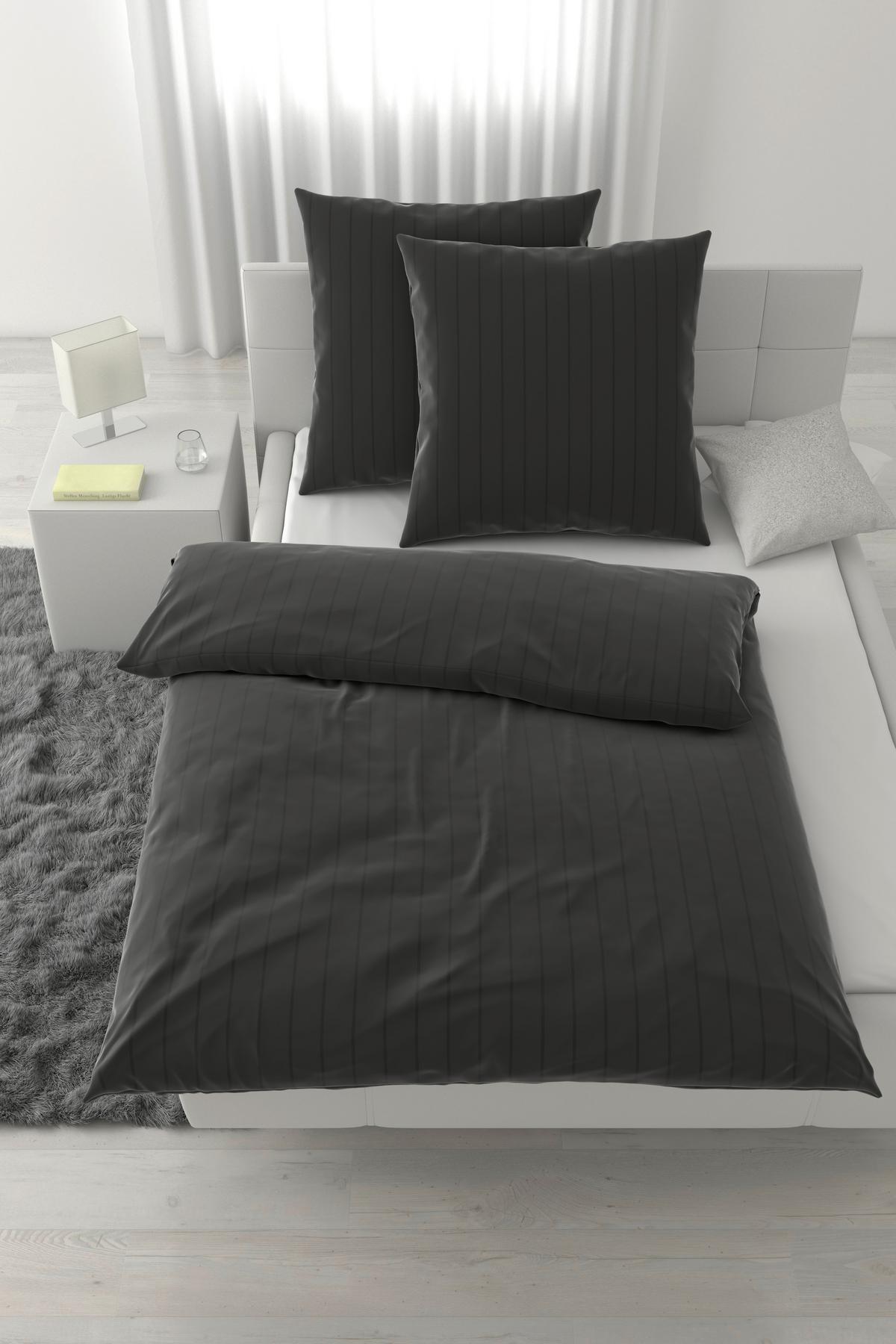 Bettwäsche Dobby Streif XXL Schwarz ca. 200x200cm - Schwarz, Textil (200/200cm) - Mömax
