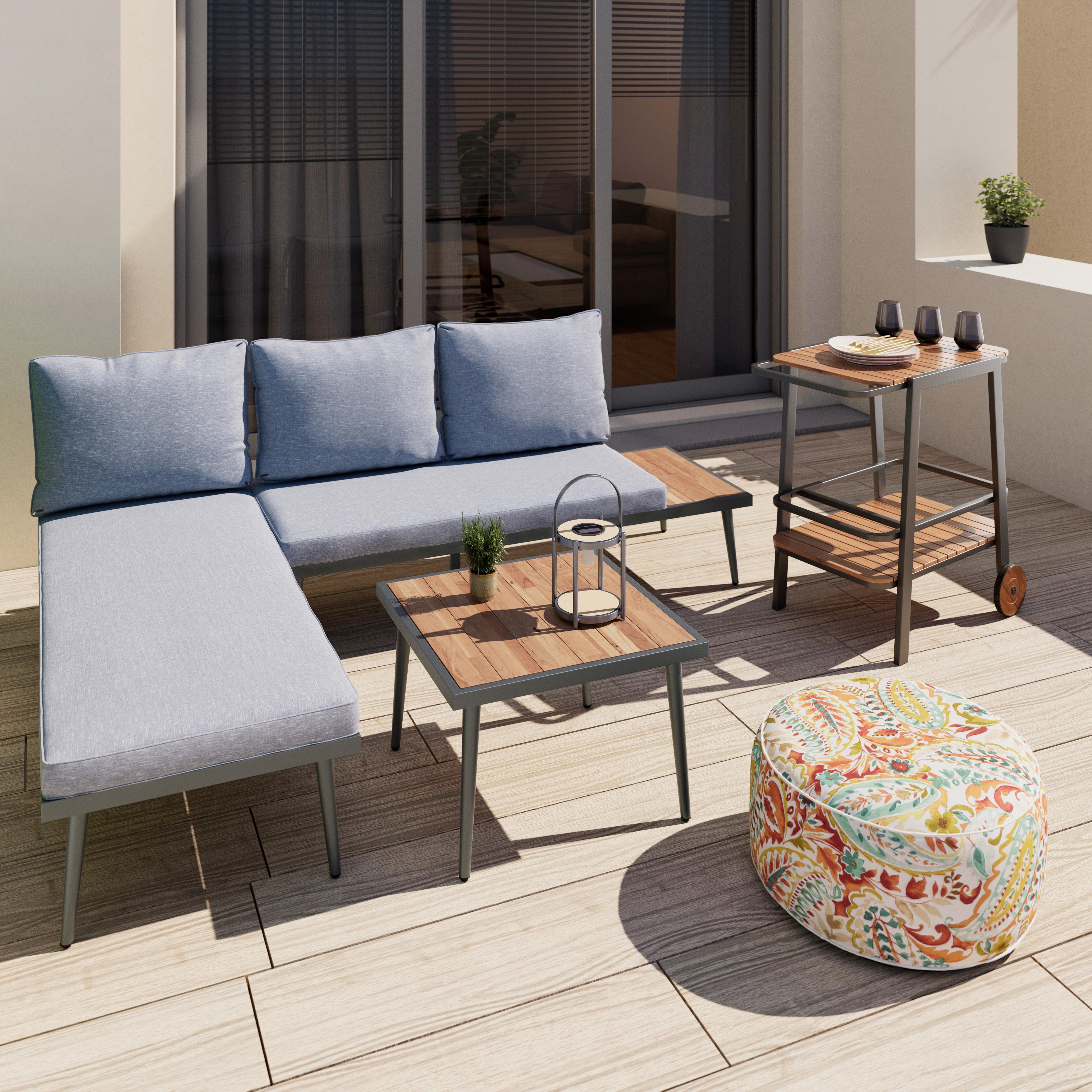 Loungegarnitur-Set Sallie Grau Holz/Metall/Outdoorstoff - Schwarz/Naturfarben, MODERN, Holz/Metall (205/76,5/58,5cm) - Bessagi Garden