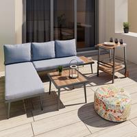 Loungegarnitur-Set Sallie Grau Holz/Metall/Outdoorstoff - Schwarz/Naturfarben, MODERN, Holz/Metall (205/76,5/58,5cm) - Bessagi Garden