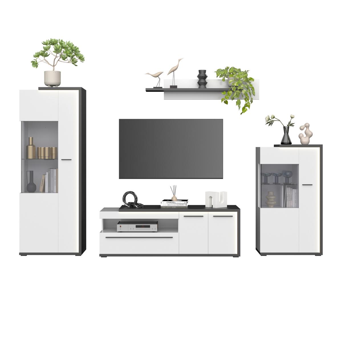 Vitrina Ambiente Plus - bijela/bijela visoki sjaj, Moderno, staklo/drvni materijal (73,4/199,1/43,6cm) - Modern Living