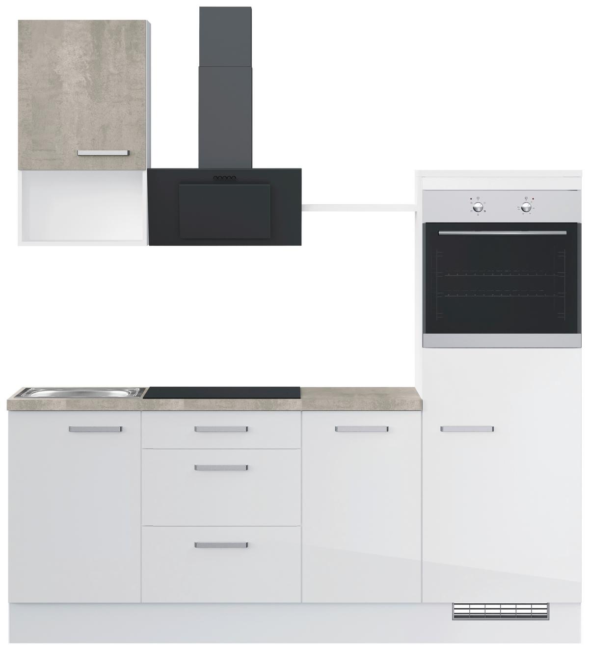 Küchenblock inkl. 5 E-Geräte IP4050 Weiß Hochglanz - Edelstahlfarben/Weiß Hochglanz, Trend, Holzwerkstoff/Metall (215cm) - Impuls