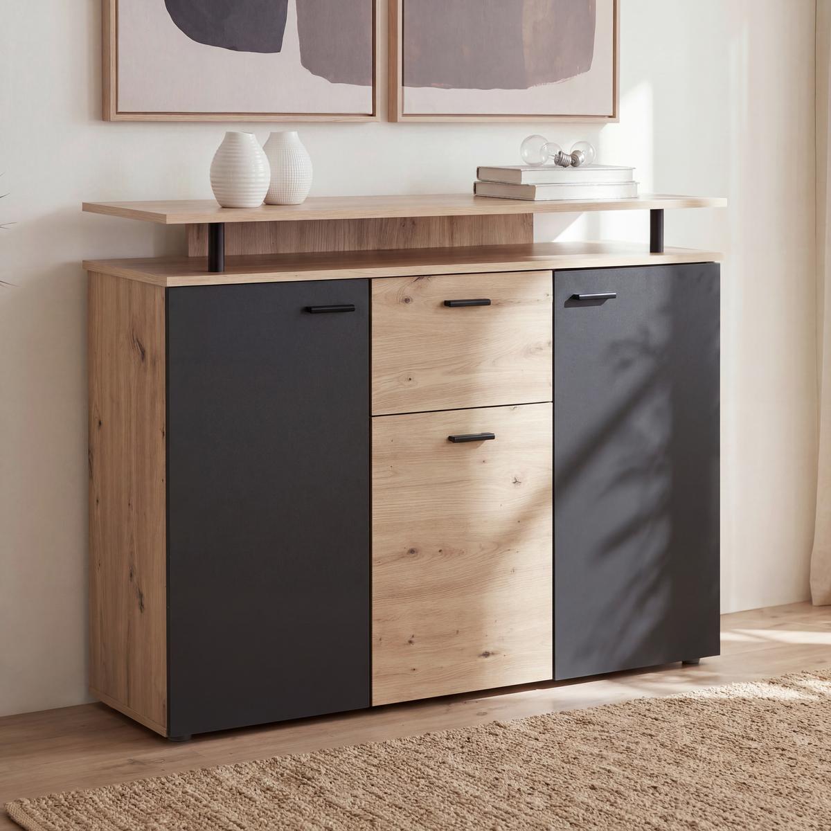 Komoda Leon - crna/antracit, Moderno, pločasti materijal/plastika (117/92,3/38cm) - Modern Living