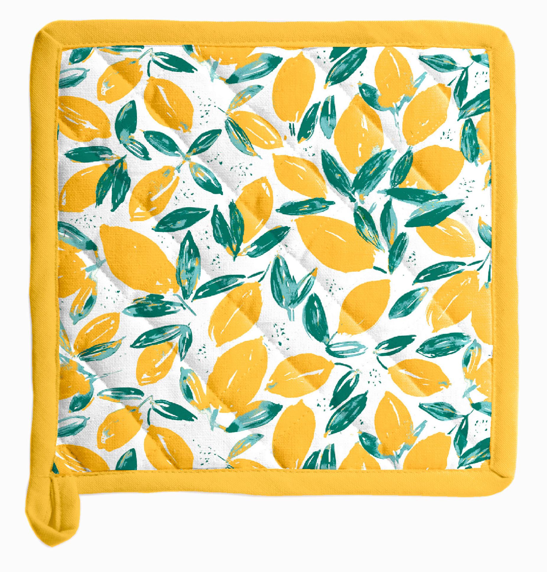 Topflappen Zitrone Gelb/Grün/Weiß - Gelb/Weiß, Textil (20/20cm)