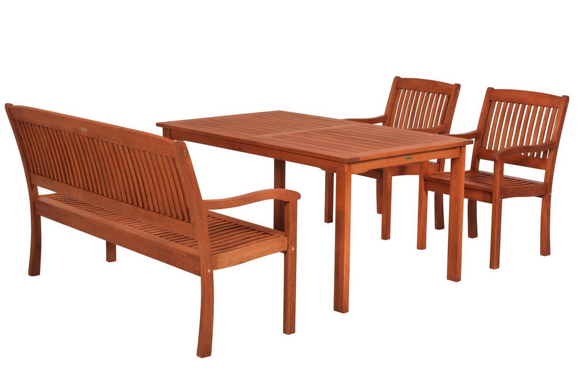 Gartentischgruppe Maracaibo 4-tlg. - Eukalyptusholzfarben, KONVENTIONELL, Holz - Gardenson