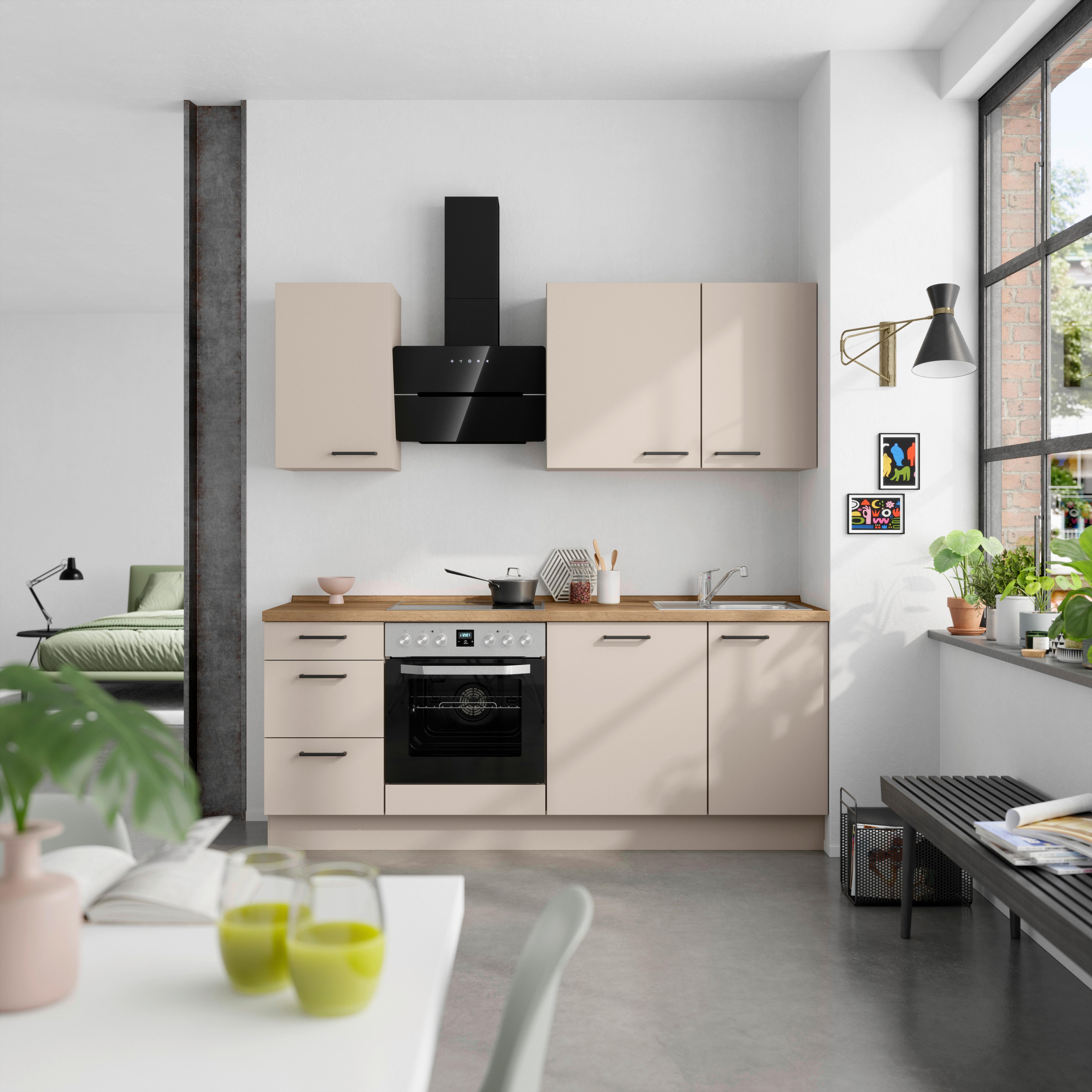 Küchenleerblock Easytouch High o. Geräte Sandfarben - Sandfarben/Eichefarben, MODERN, Holzwerkstoff/Metall (210cm) - Nobilia