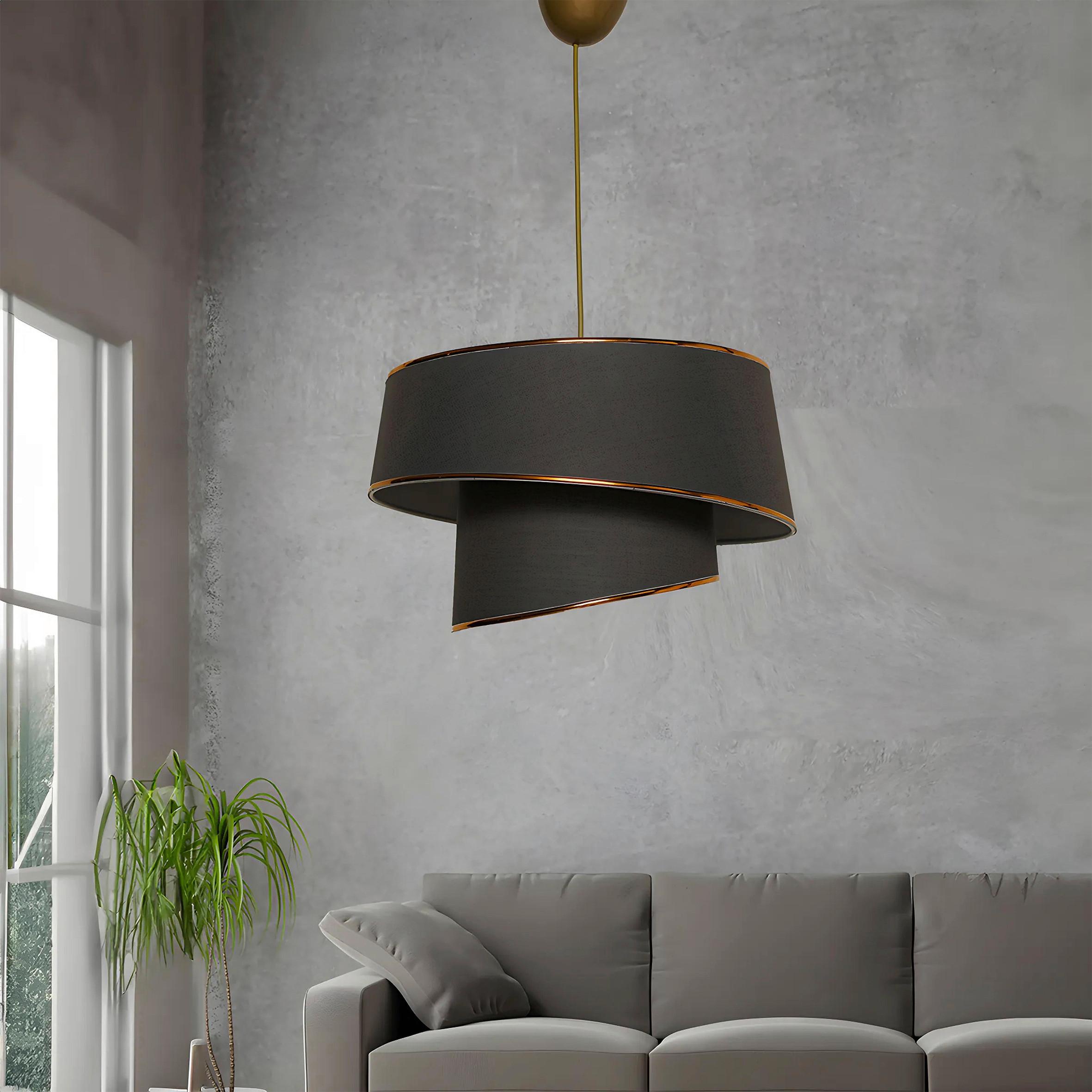 LAMPA WISZĄCA BARETTE - GOLD, ANTHRACITE - antracytowy/kolor złoty, Design, tworzywo sztuczne/metal (32/70cm) - P & B