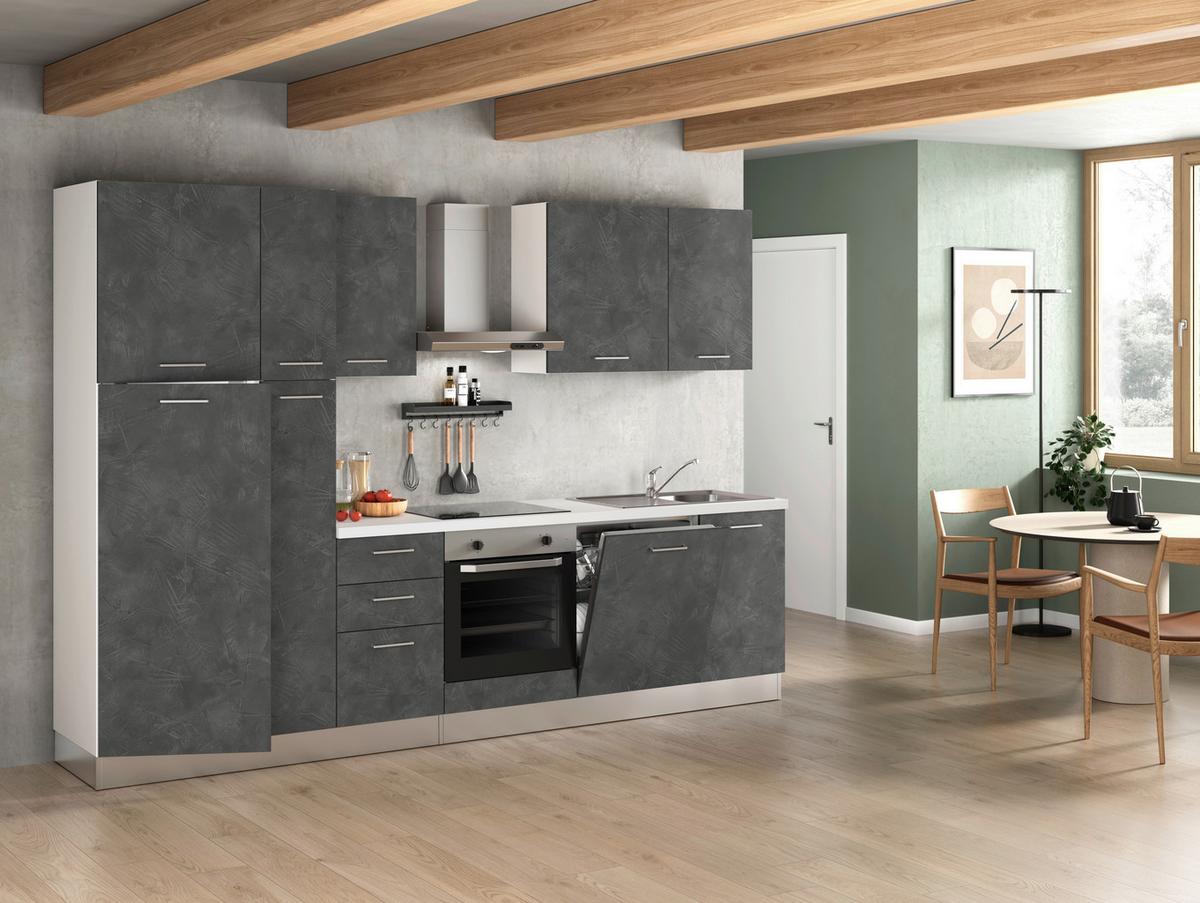 Küchenblock Afrodite 300 m. Geräten Dunkelgrau - Dunkelgrau/Alufarben, LIFESTYLE, Holzwerkstoff/Kunststoff (300cm) - MID.YOU