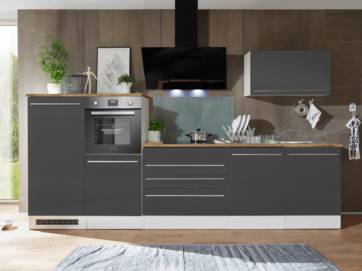 Küchenblock Gabriel ohne Geräte ca. 320 cm Grau/Weiß - Wildeiche/Grau Hochglanz, Basics, Holzwerkstoff/Metall (320cm) - Respekta