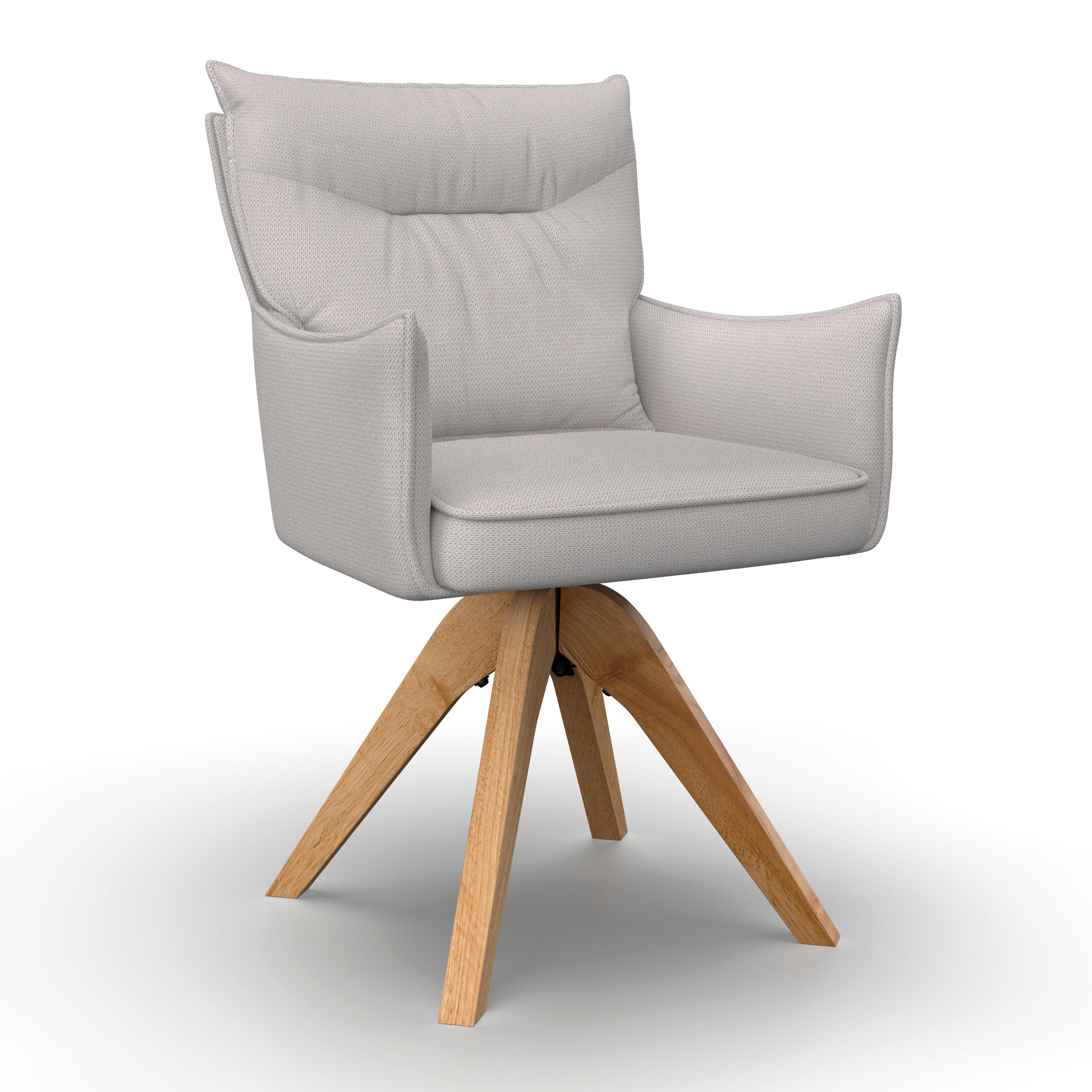 Armlehnstuhl Lorelei Hellgrau Webstoff Drehbar Gepolstert - Hellgrau/Naturfarben, MODERN, Holz/Textil (58/86/64cm) - Bessagi Home