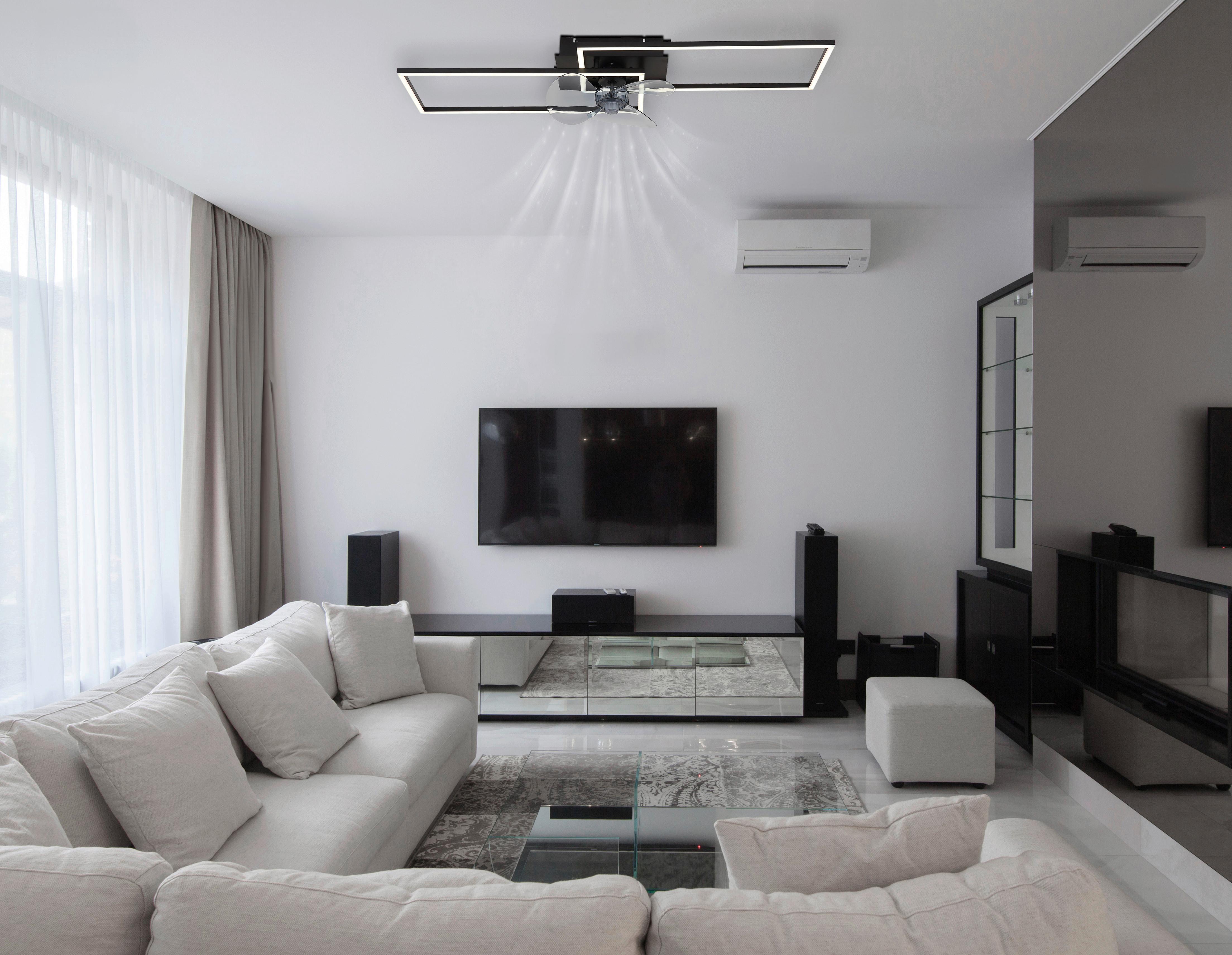 Deckenventilator Tatjana Opal/Schwarz/Grau - Opal/Schwarz, Design, Kunststoff/Metall (90/30/15cm) - Globo