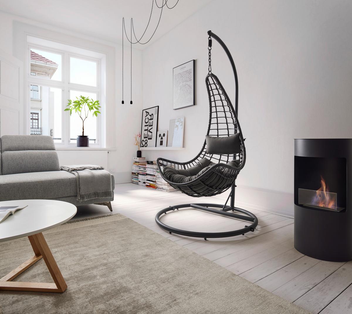 Hängesessel Caitlin Schwarz Metall/Kunststoff/Outdoorstoff - Schwarz, MODERN, Kunststoff/Textil (110/198/105cm) - Bessagi Garden