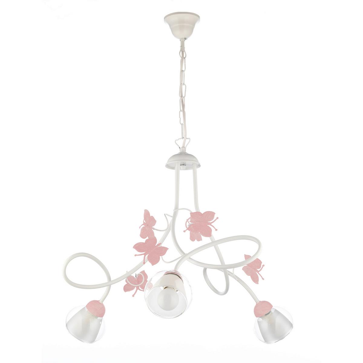 Kinderhängeleuchte Butterfly Weiß/Pink max. 6 Watt - Pink/Weiß, Basics, Glas/Metall (65/80cm)