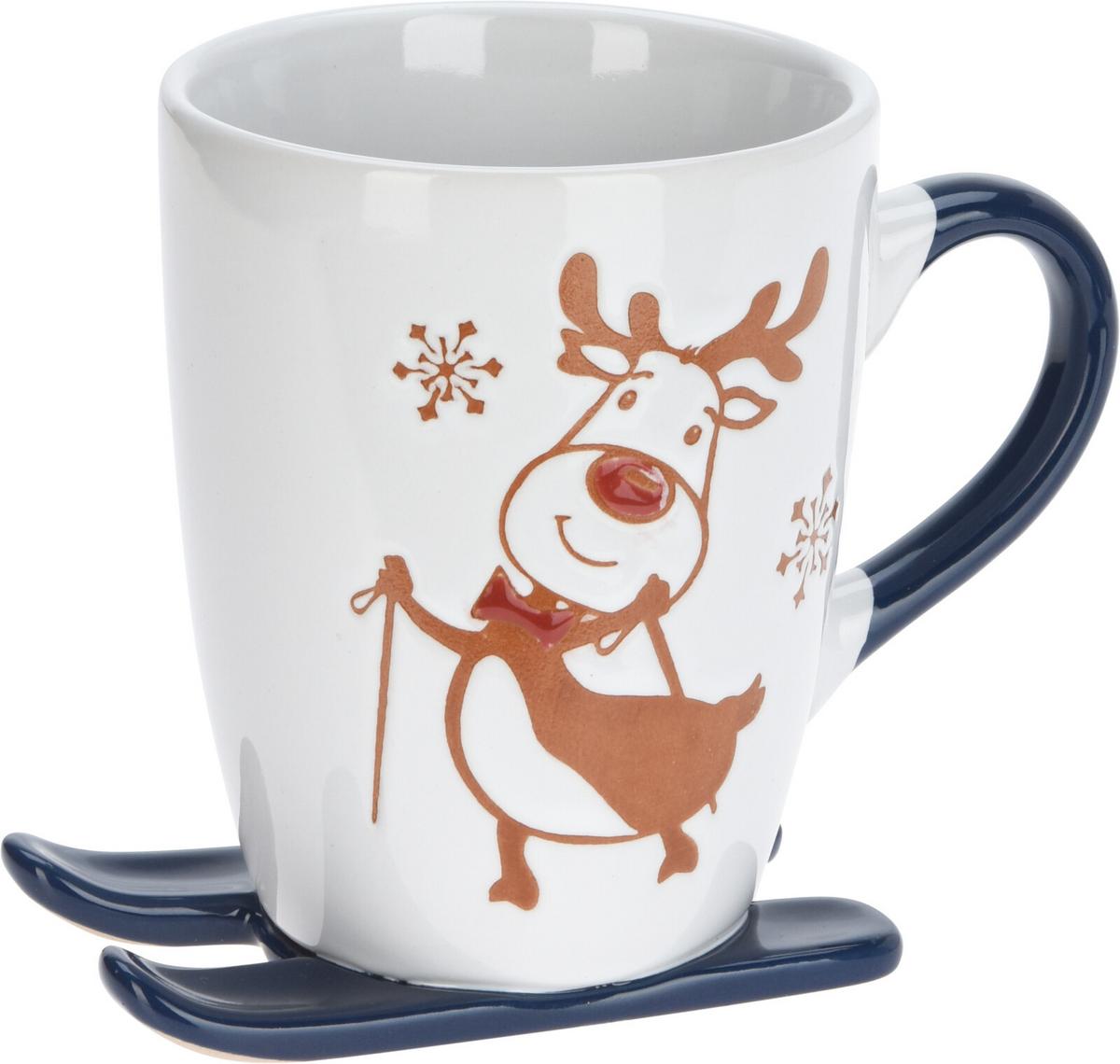 Šalica Ski  330ml - bijela/zelena, Basics, keramika (13/11cm)