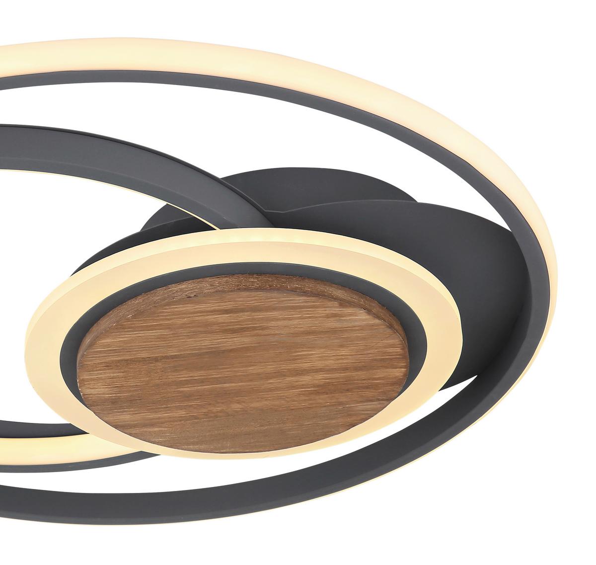 LED-Deckenleuchte Nirra Graphitfarben max. 40 Watt - Dunkelbraun/Opal, Design, Holz/Kunststoff (49,5/8cm) - Globo