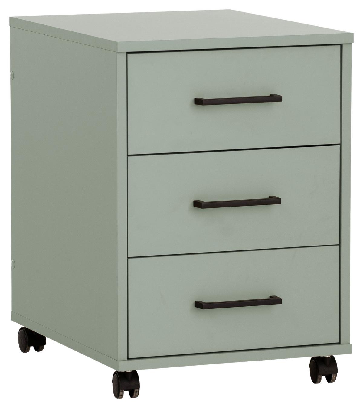 Rollcontainer Ruby Olivgrün - Schwarz/Olivgrün, MODERN, Holzwerkstoff/Kunststoff (40,1/57/50cm) - MID.YOU