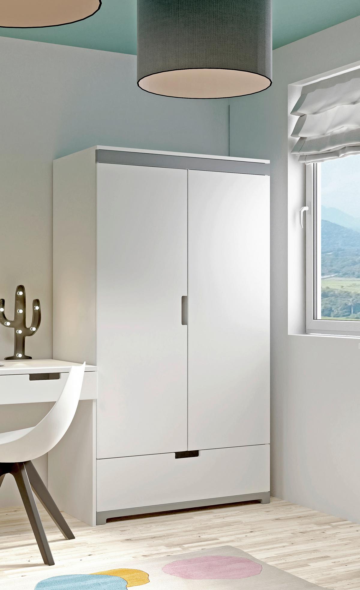 Otroška Garderobna Omara Tomi, Bela, Siva - siva/bela, Moderno, leseni material (100/182/57cm) - MID.YOU