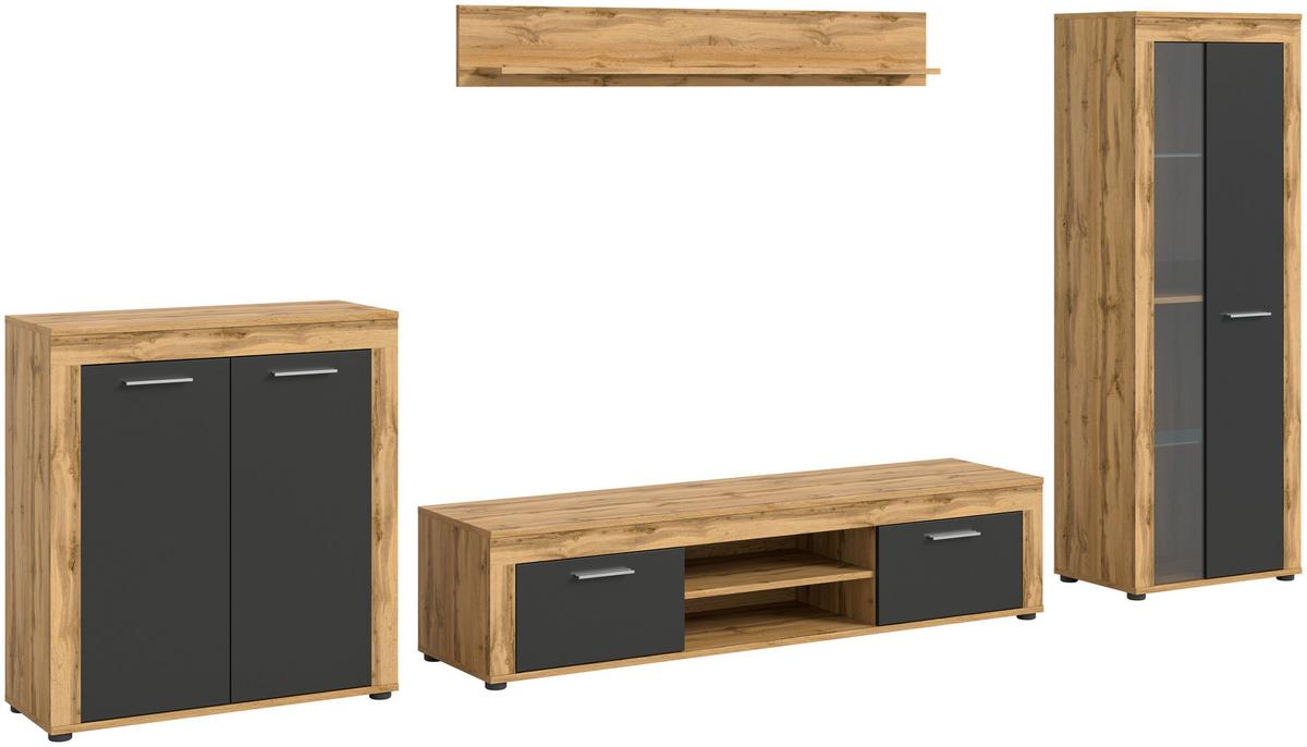 ANSAMBLU MOBILIER CAMERA DE Z JAM - antracit/stejar Wotan, Design, sticlă/material pe bază de lemn (330/159/35cm) - Modern Living
