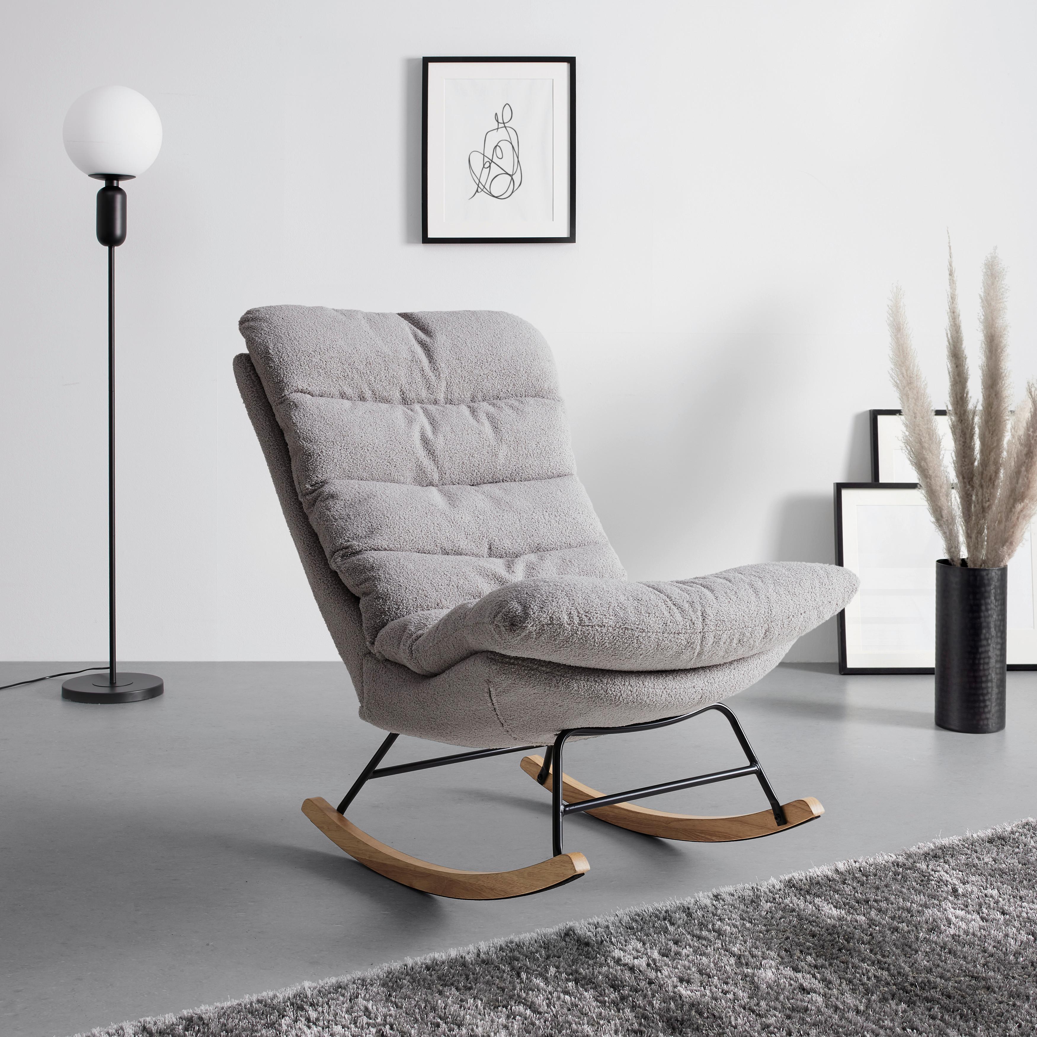 Schaukelsessel Devin Hellgrau Webstoff - Hellgrau/Naturfarben, MODERN, Holz/Textil (71/100/103cm) - Bessagi Home