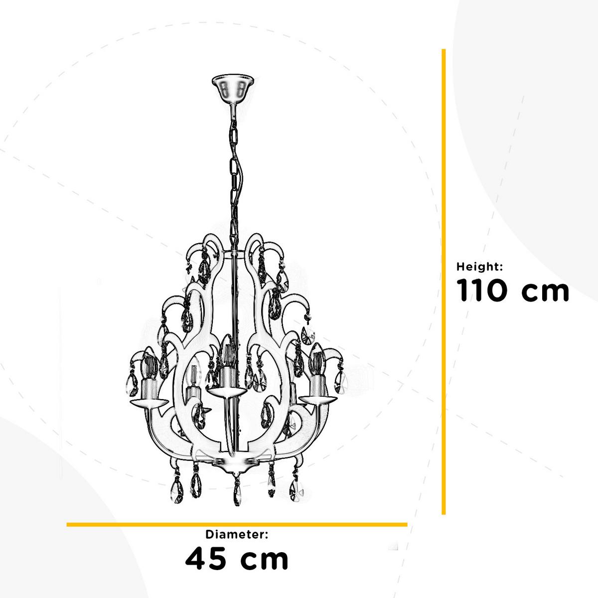 Kristall-Hängeleuchte Jane Weiß max. 6 Watt - Weiß, Trend, Glas/Metall (45/110cm)