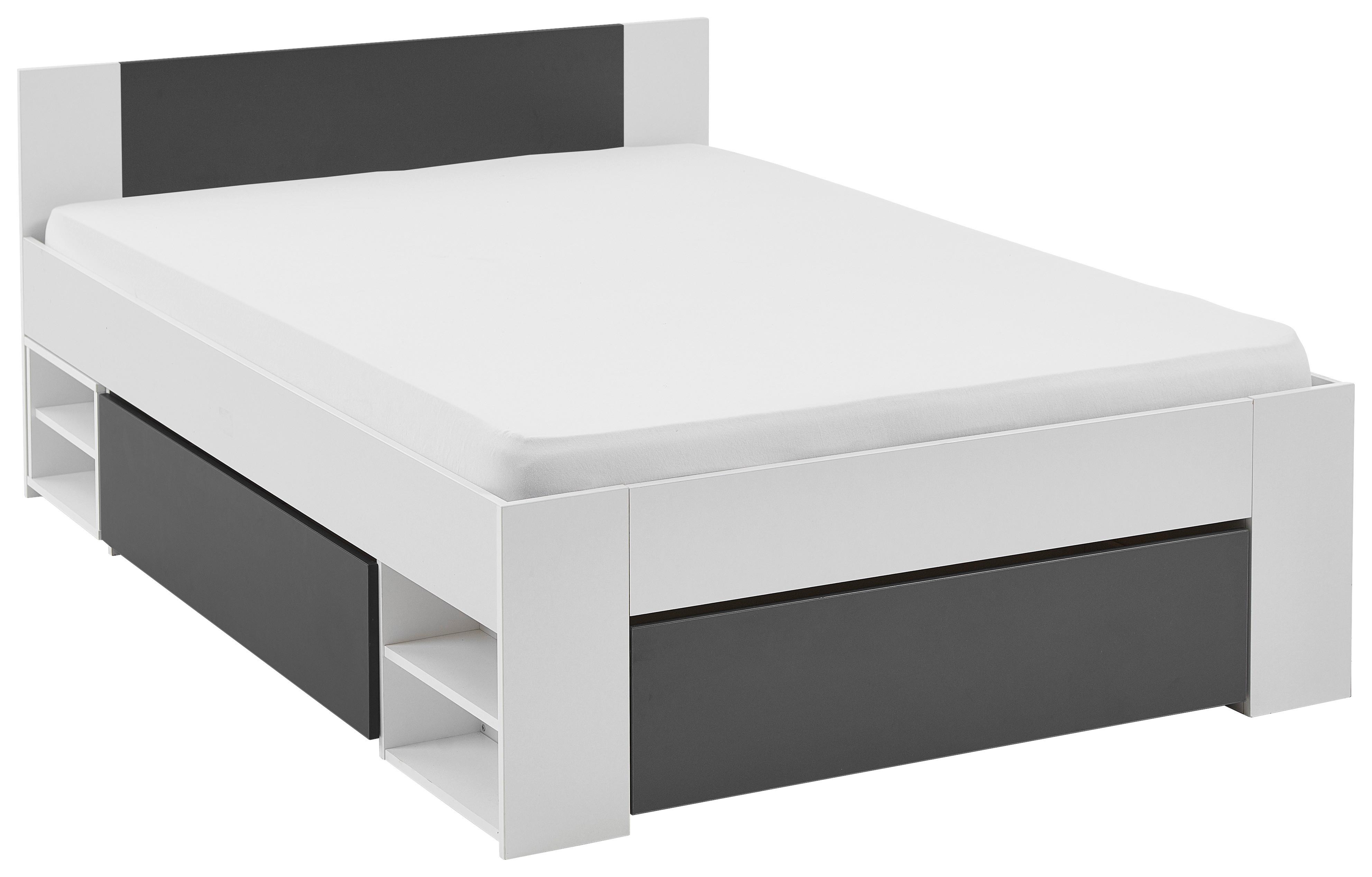 Bett Azurro 2-140 Weiß/Anhrazit - Anthrazit/Weiß, MODERN, Holzwerkstoff (140/200cm) - Mömax