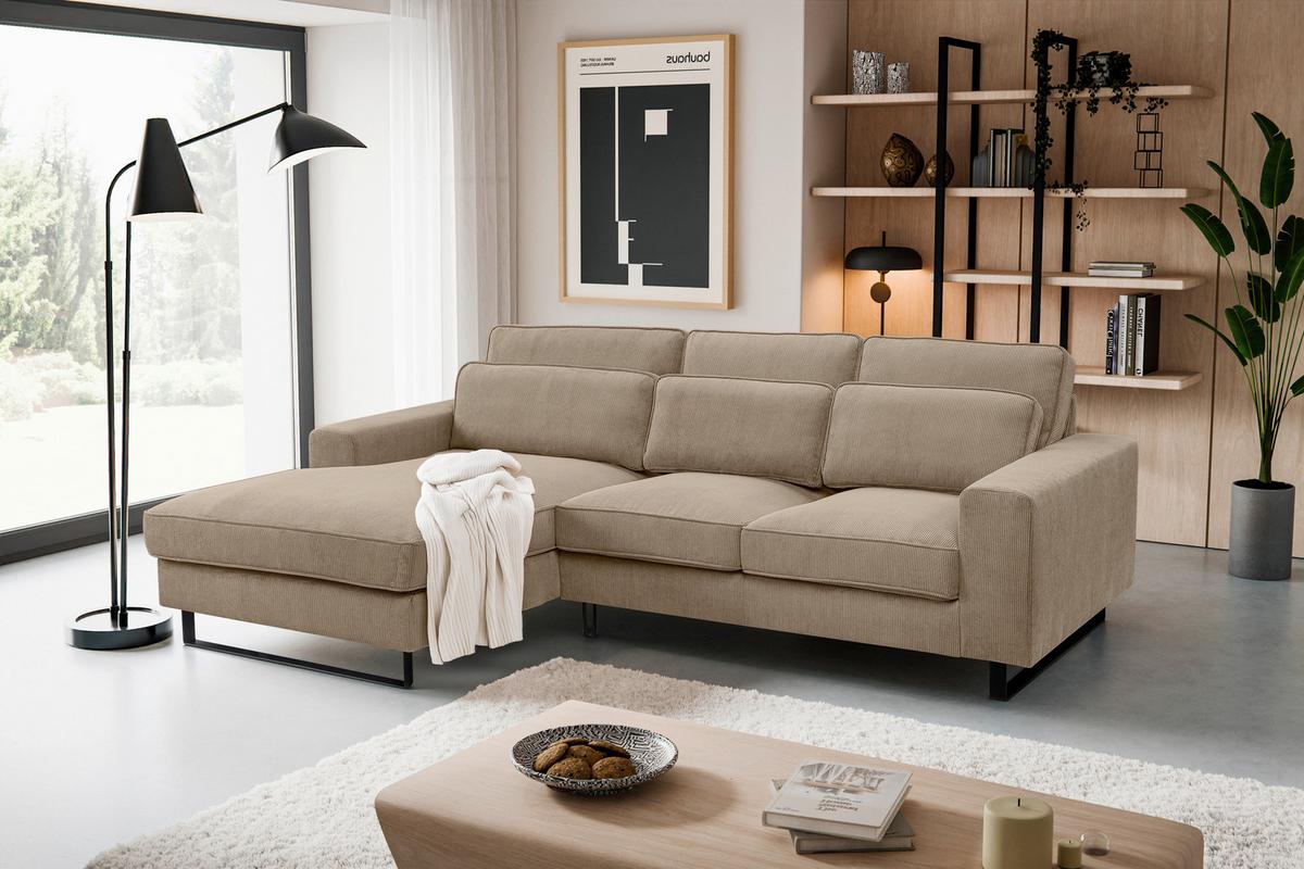 Ecksofa Bolivia Braunbeige Cord - Beige/Beigebraun, Basics, Holzwerkstoff/Textil (276/183cm) - MID.YOU
