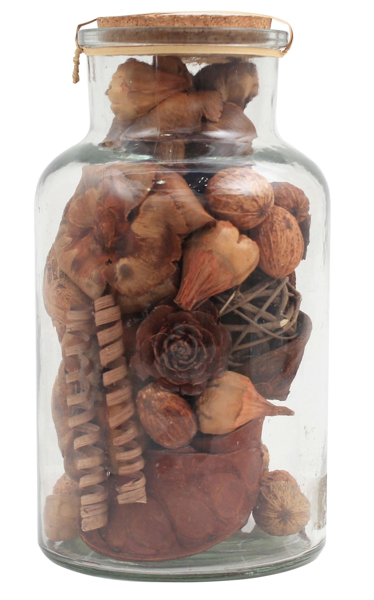 Dekoflasche Flora - Hellbraun, Lifestyle, Glas/Naturmaterialien (14/27/14cm) - Kayoom