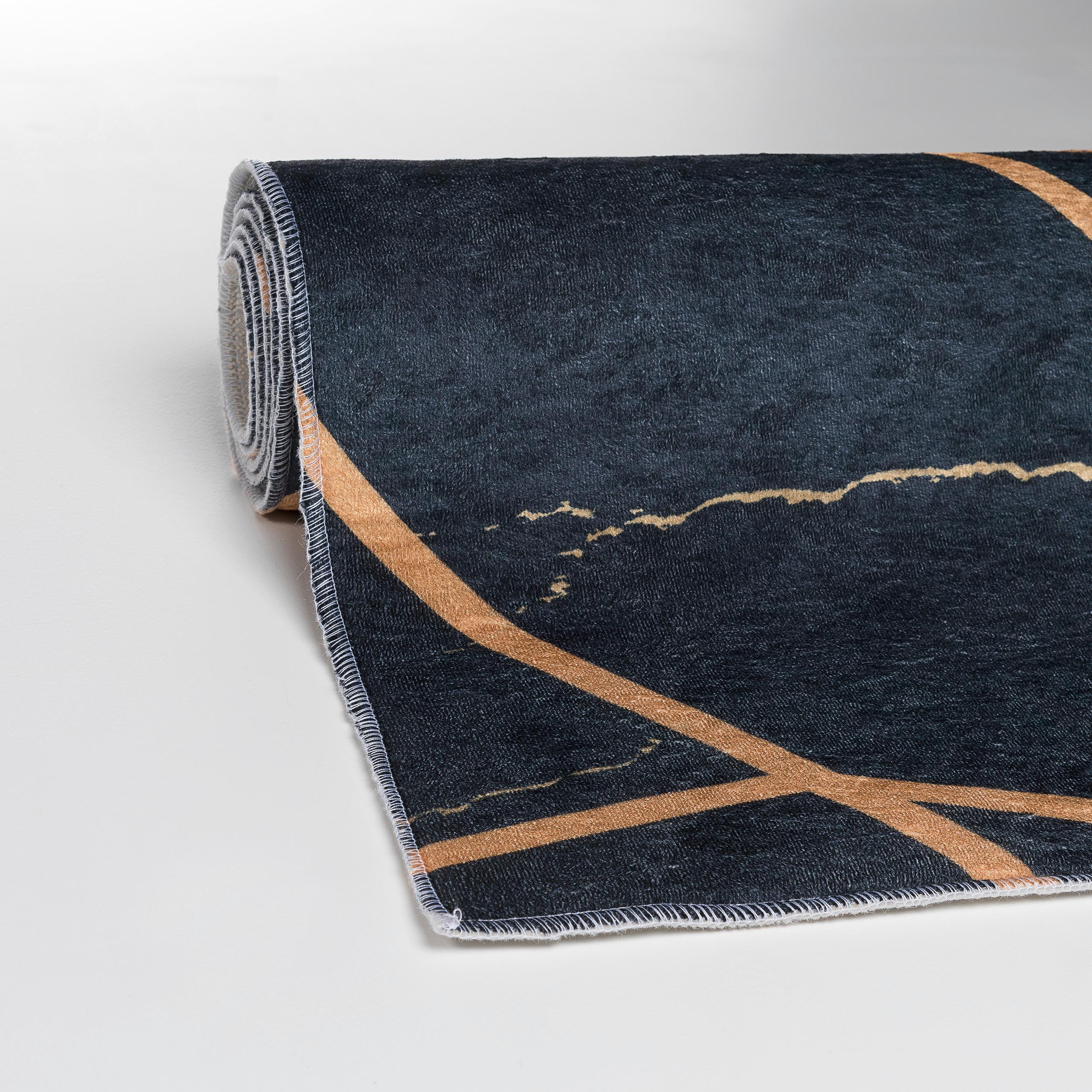 Webteppich Modern Gold in Schwarz ca. 80x150cm - Goldfarben/Schwarz, MODERN, Textil (80/150cm)