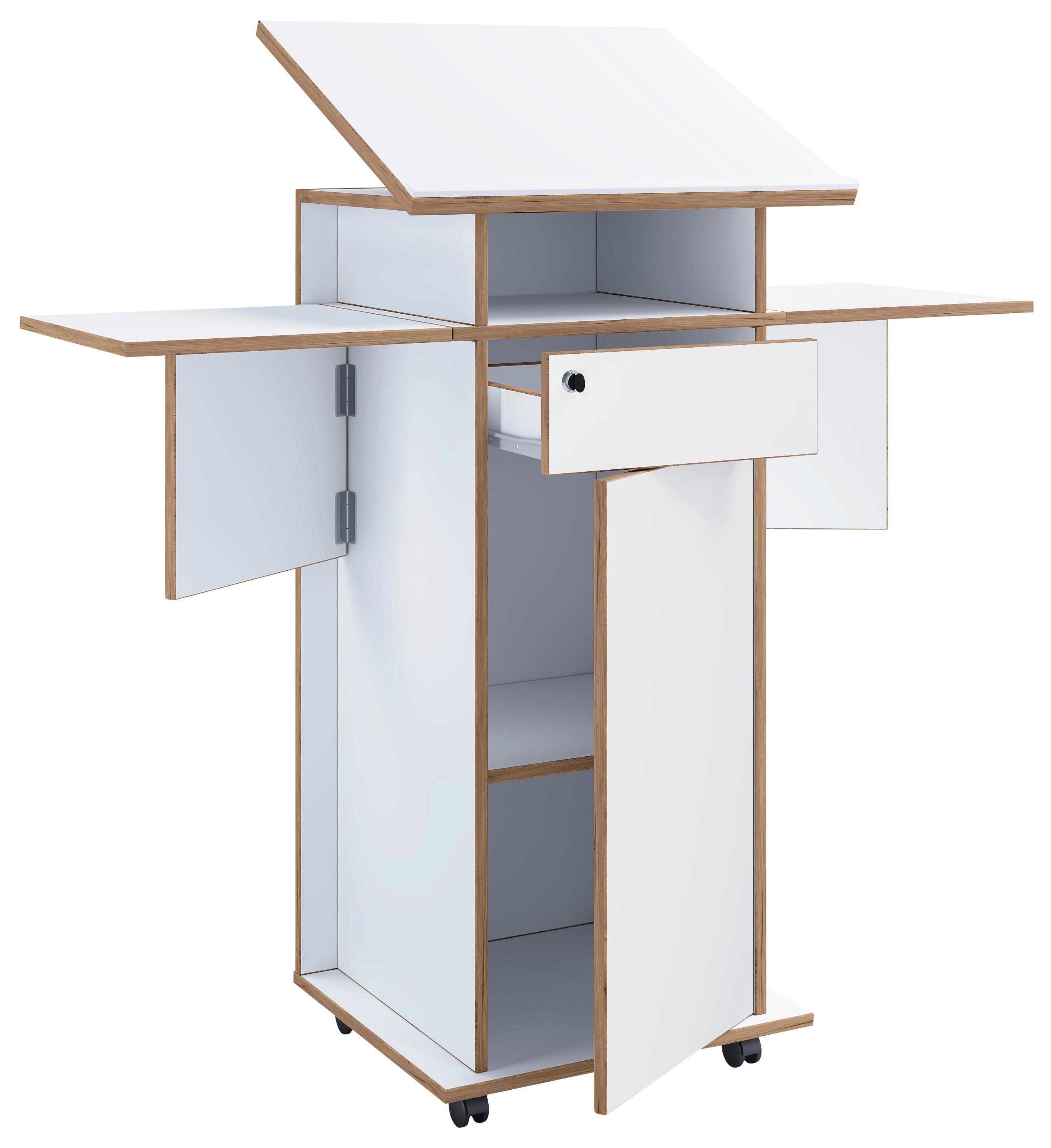 Stoječi Pult Salia L, Bela, Barva Hrasta - bela/medeni hrast, Design, leseni material (123/128/44cm) - MID.YOU