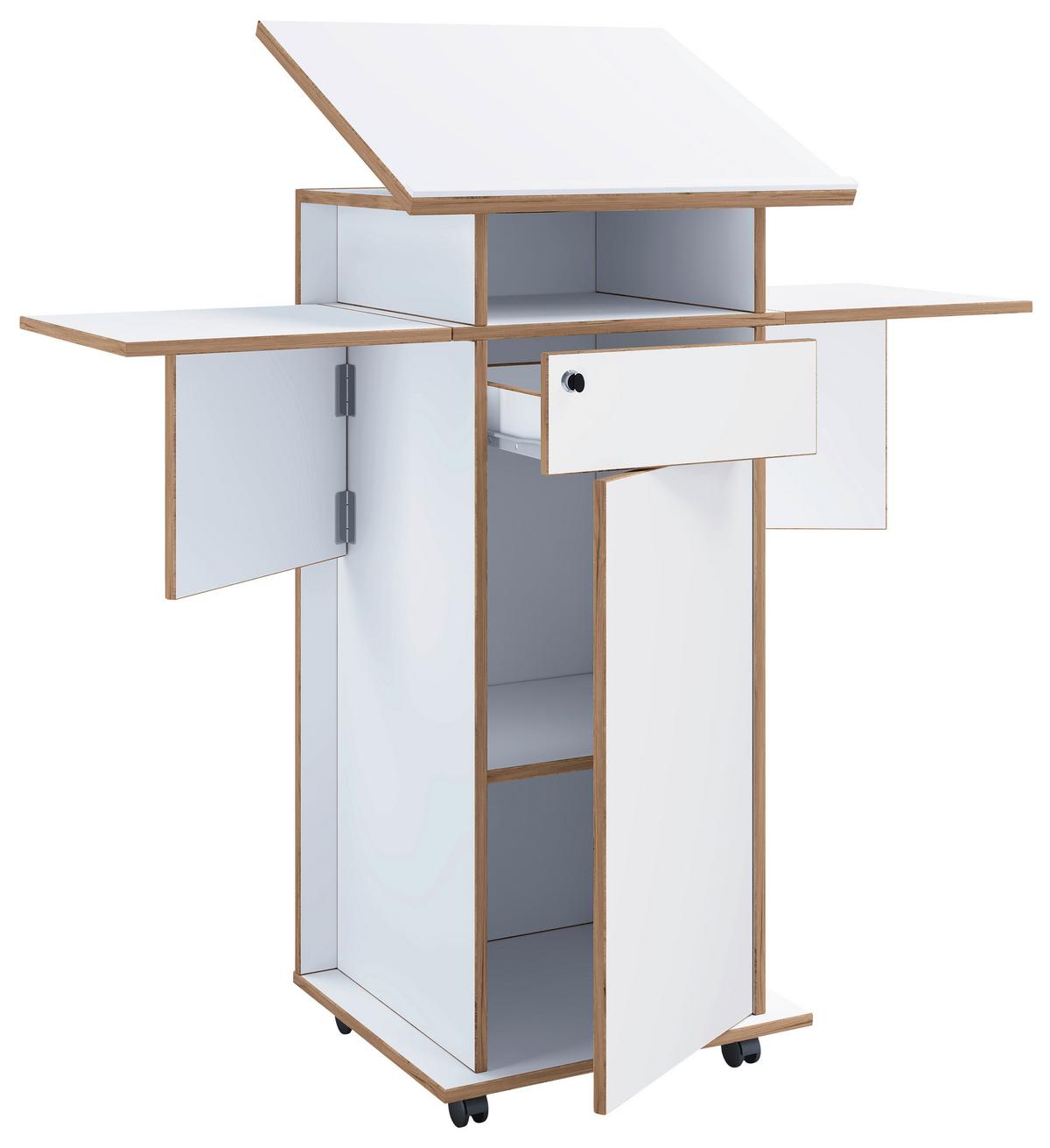 Stoječi Pult Salia L, Bela, Barva Hrasta - bela/medeni hrast, Design, leseni material (123/128/44cm) - MID.YOU