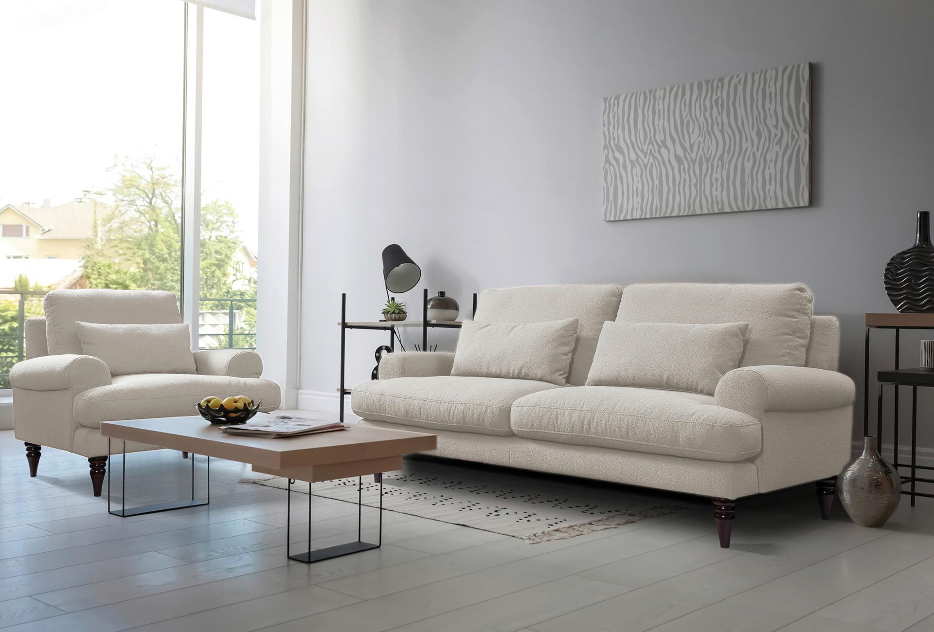 FOTEL XXL KIOTO - beżowy/kolor orzechowy, Design, tkanina/drewno (105/92/101cm) - Livetastic