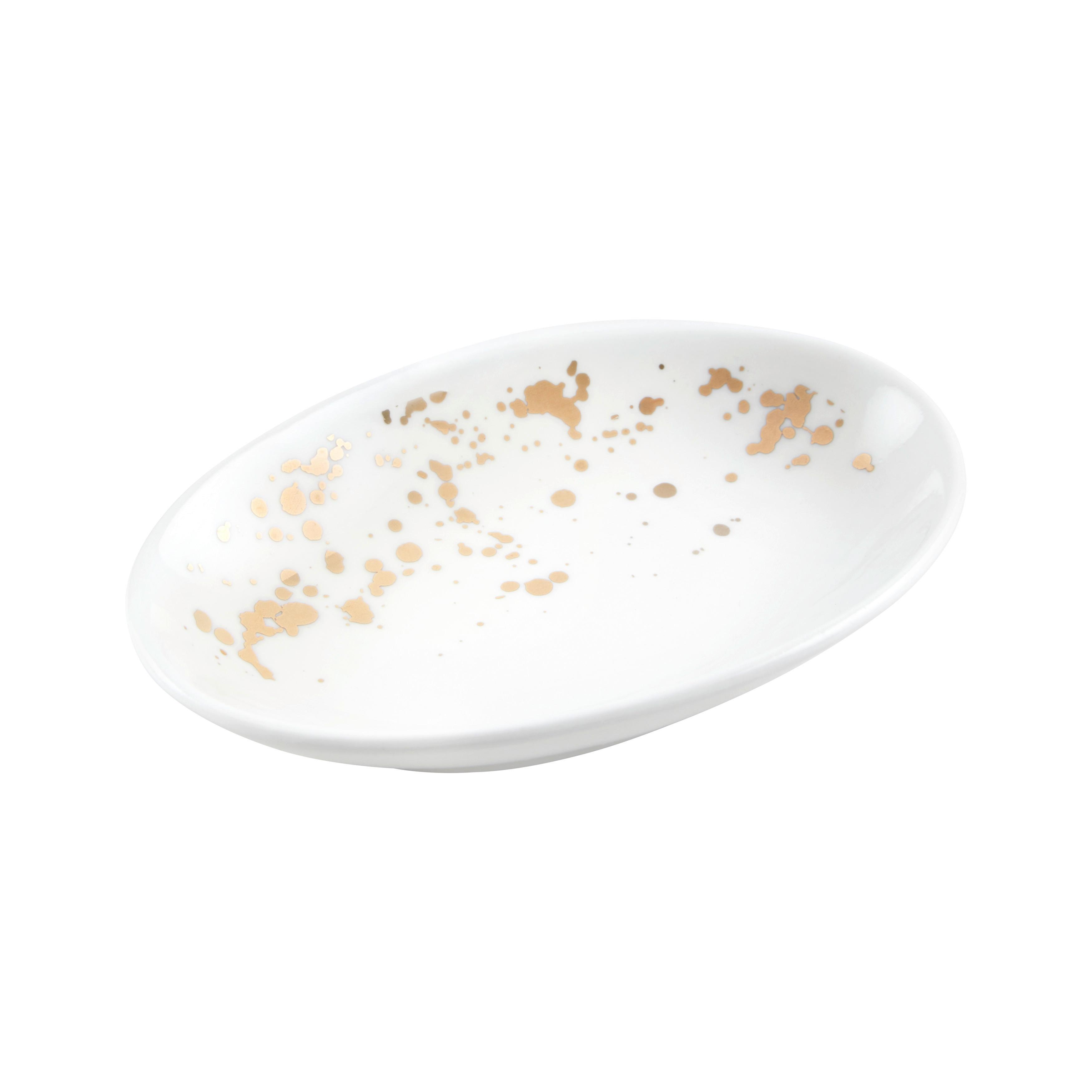 Seifenschale Lucero in Weiß/Goldfarben - Goldfarben/Weiß, MODERN, Keramik (13/9/2,5cm)