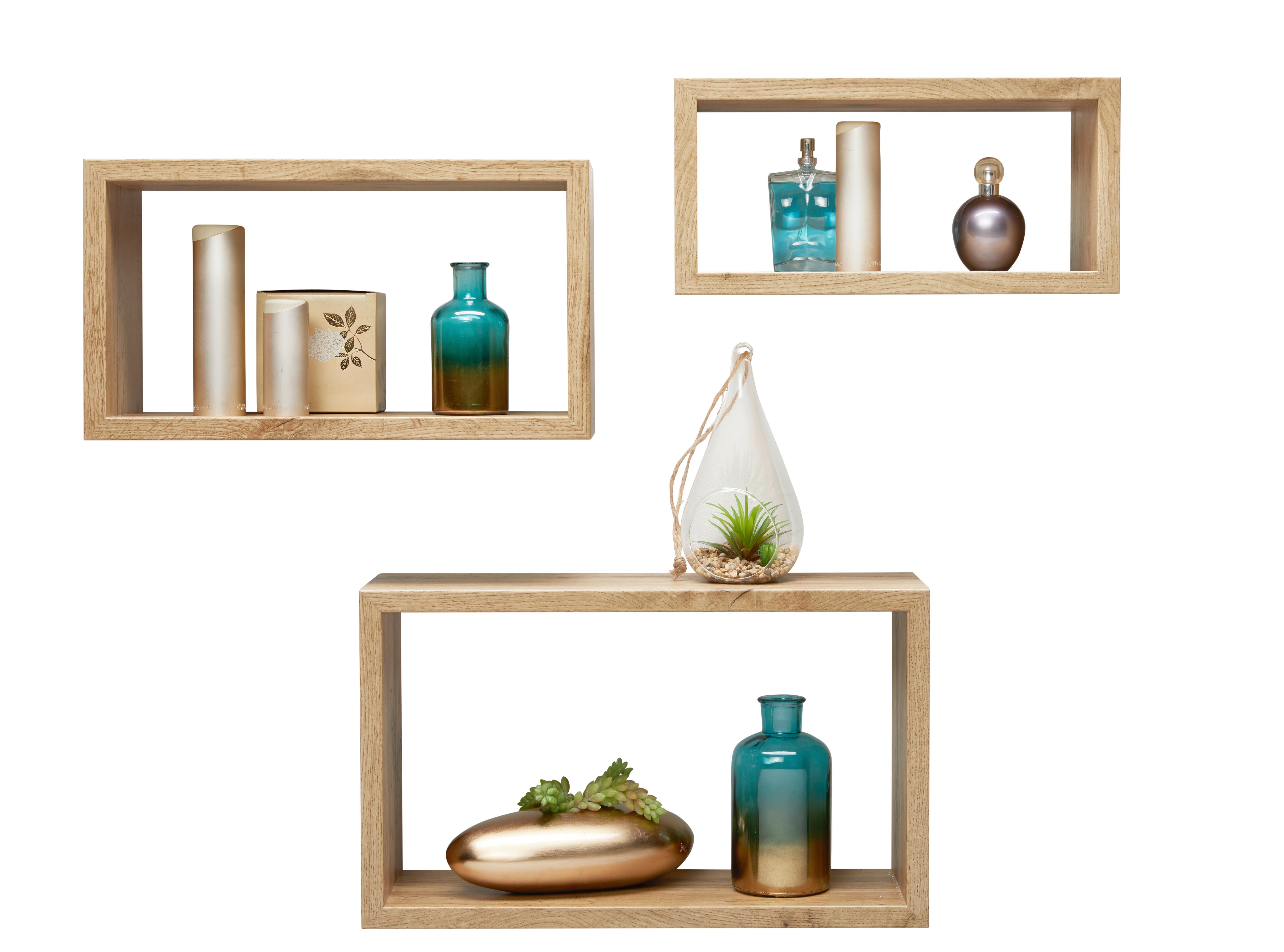 VÄGGHYLLPLAN SET TRITTICO -SB- - ekfärgad, Modern, trämaterial (45-40-35/27-22-17/16cm) - Mömax