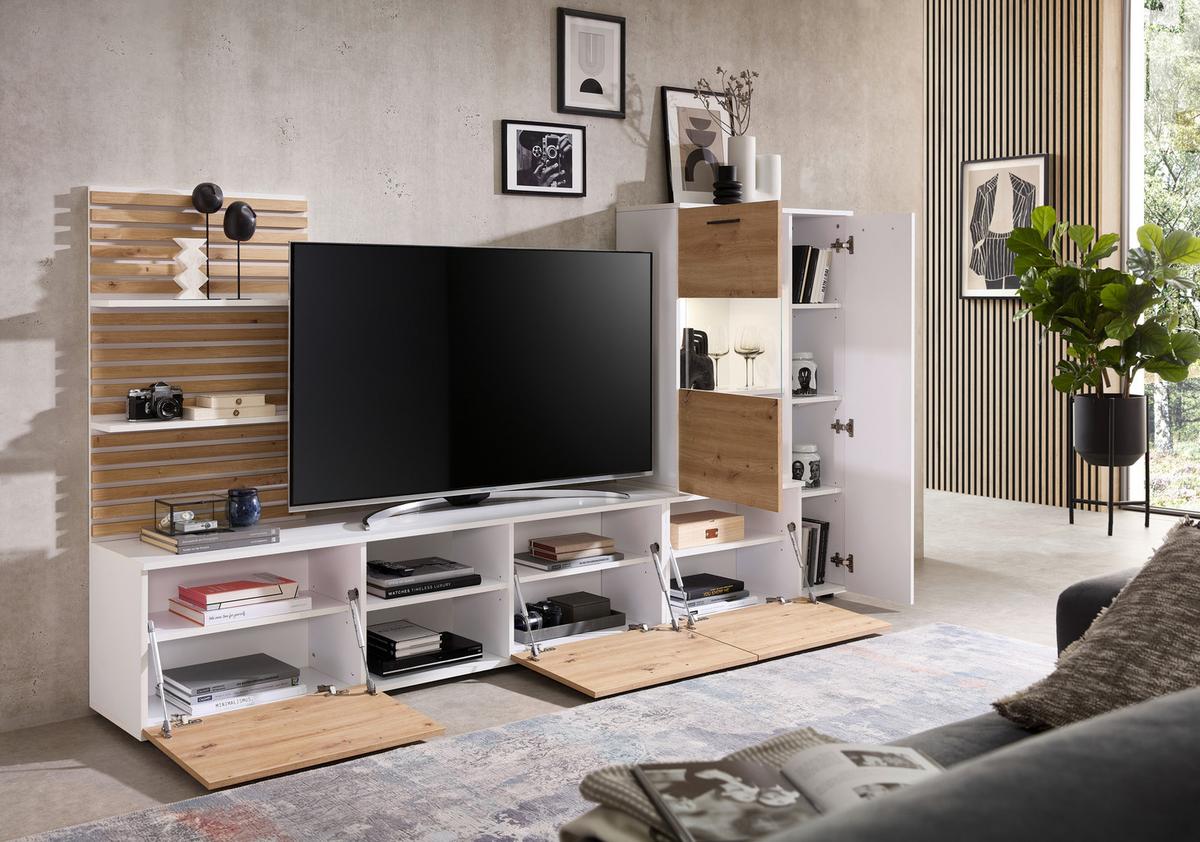 Dnevni Regal Heathrow, Barva Hrasta, Bela - črna/bela, Design, umetna masa/steklo (250/135/38cm) - MID.YOU