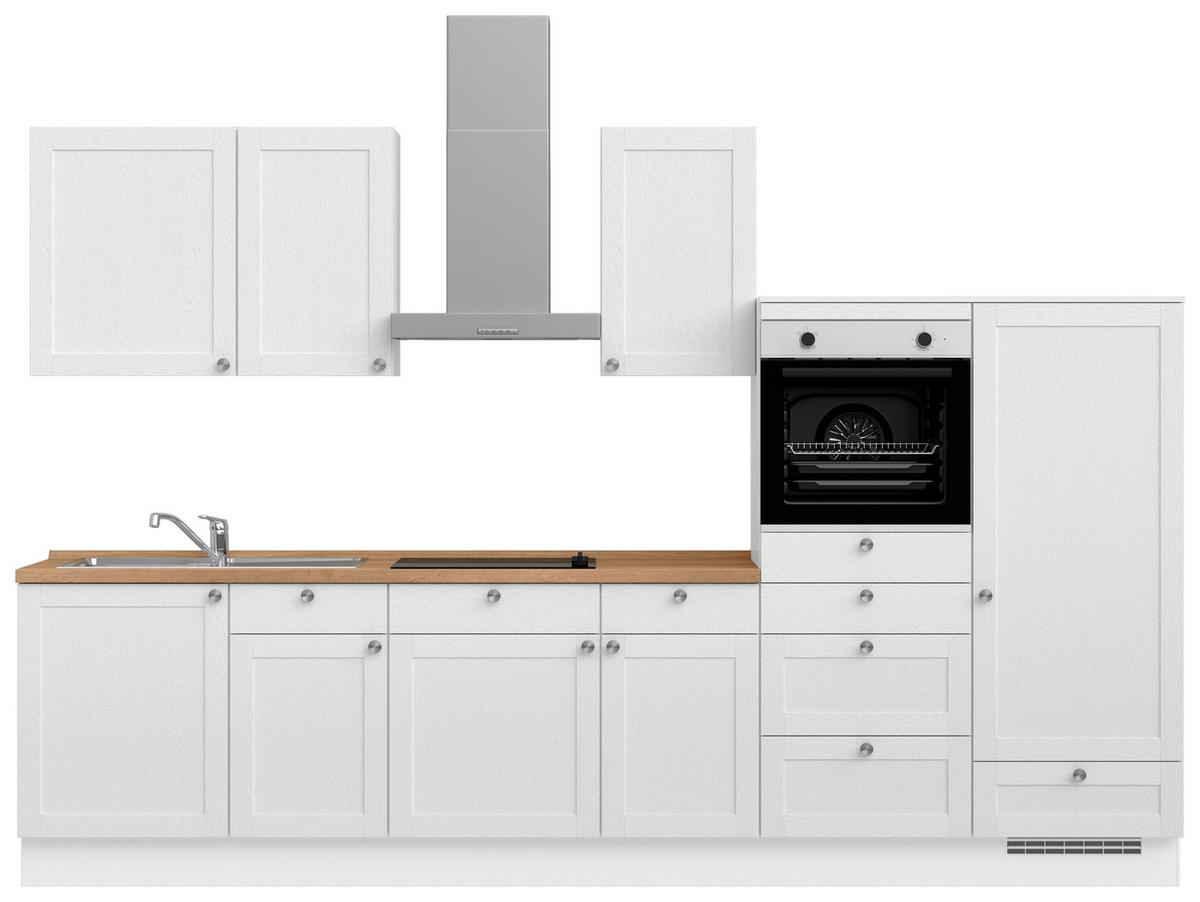 Küchenleerblock Frame Low o. Geräte Weiß - Edelstahlfarben/Eichefarben, MODERN, Holzwerkstoff/Metall (330cm) - Nobilia