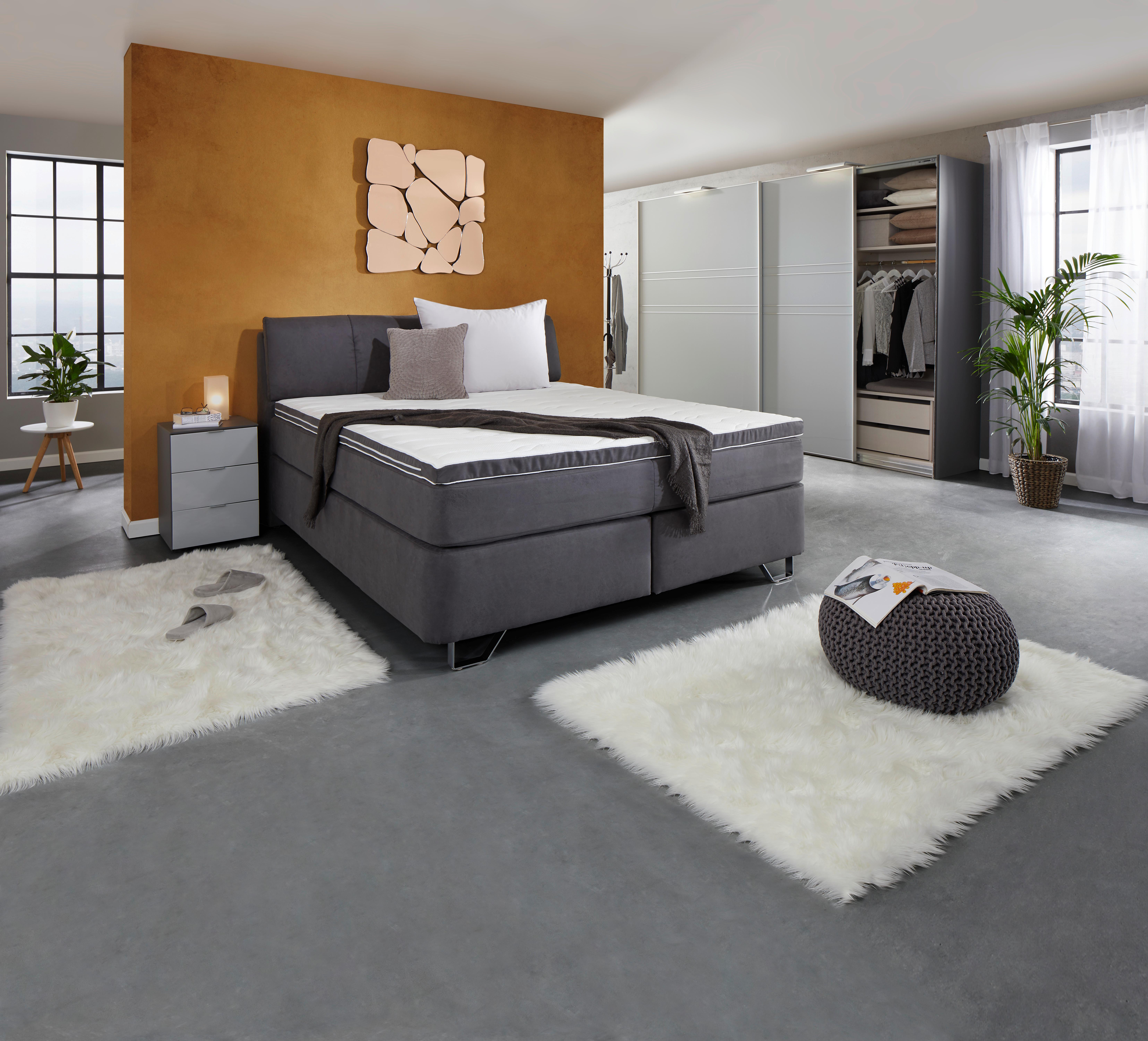 Postelja Boxspring Tabea, Siva, 180x200 - barve aluminija/antracit, Konvencionalno, kovina/umetna masa (180/200cm) - Premium Living