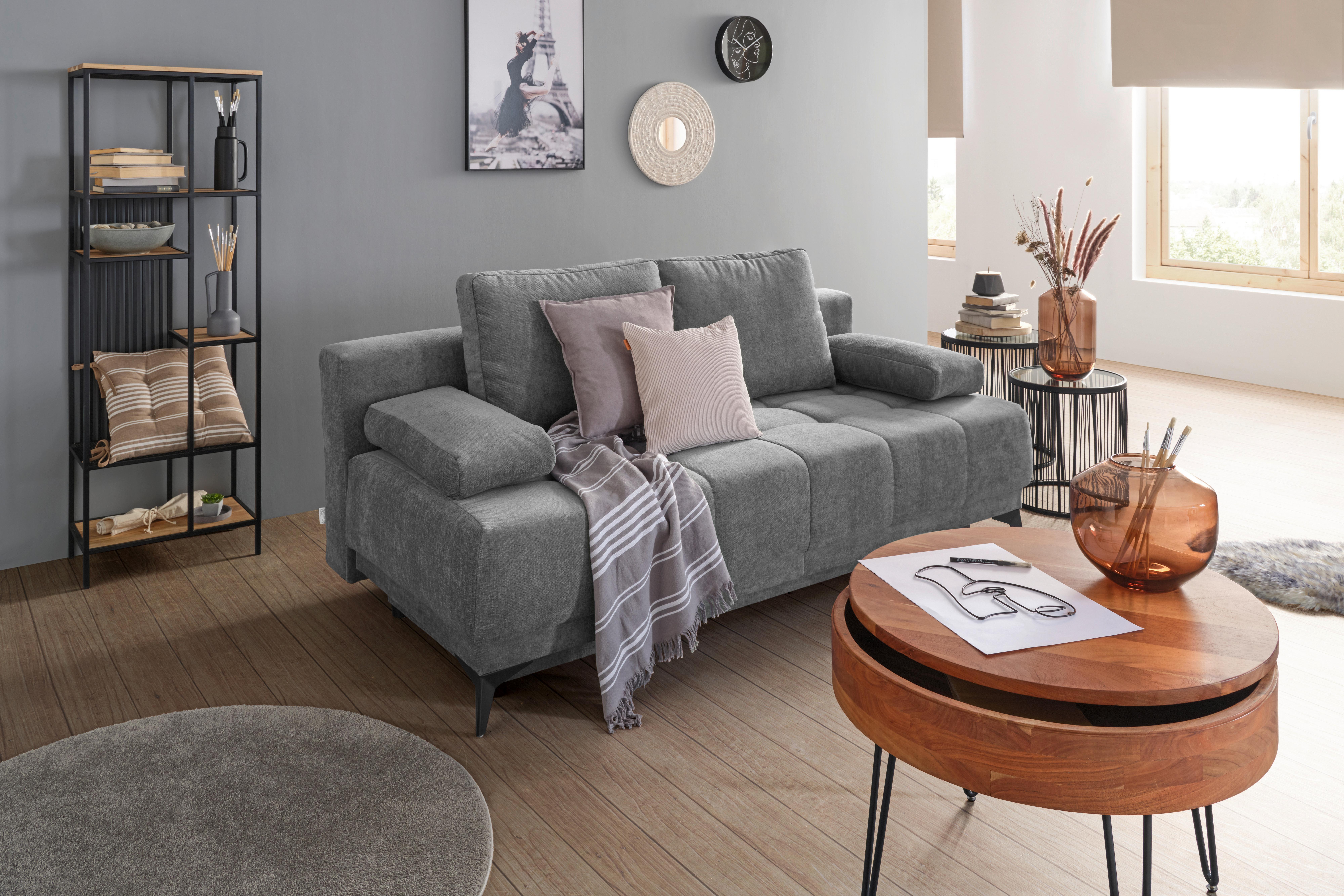 Schlafsofa in Hellgrau - Dunkelgrau/Schwarz, MODERN, Textil (195/77/100cm) - Based