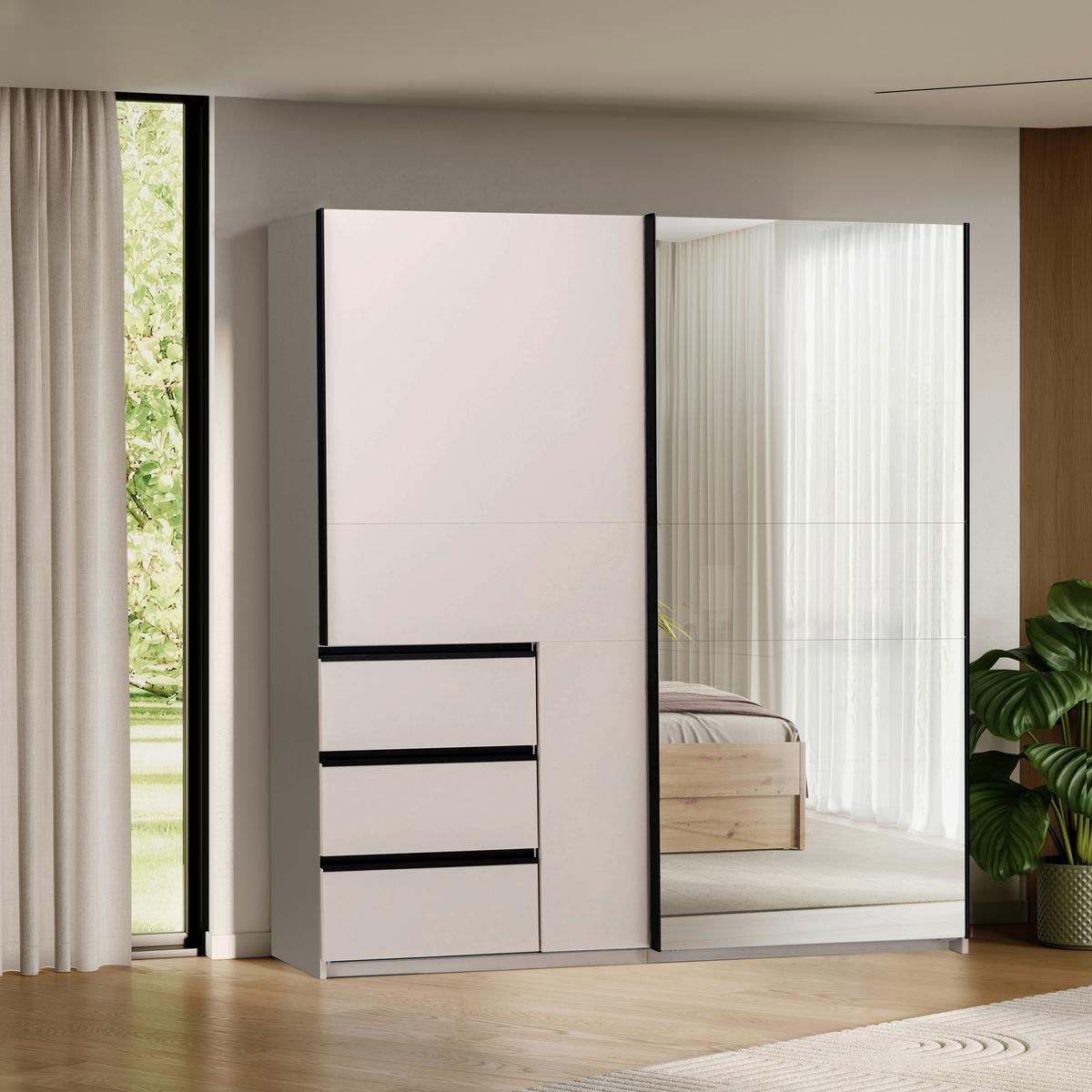 Omara Z Drsnimi Vrati Wilma, Kašmir - kašmir/črna, Moderno, kovina/leseni material (215/210/61,5cm) - P & B