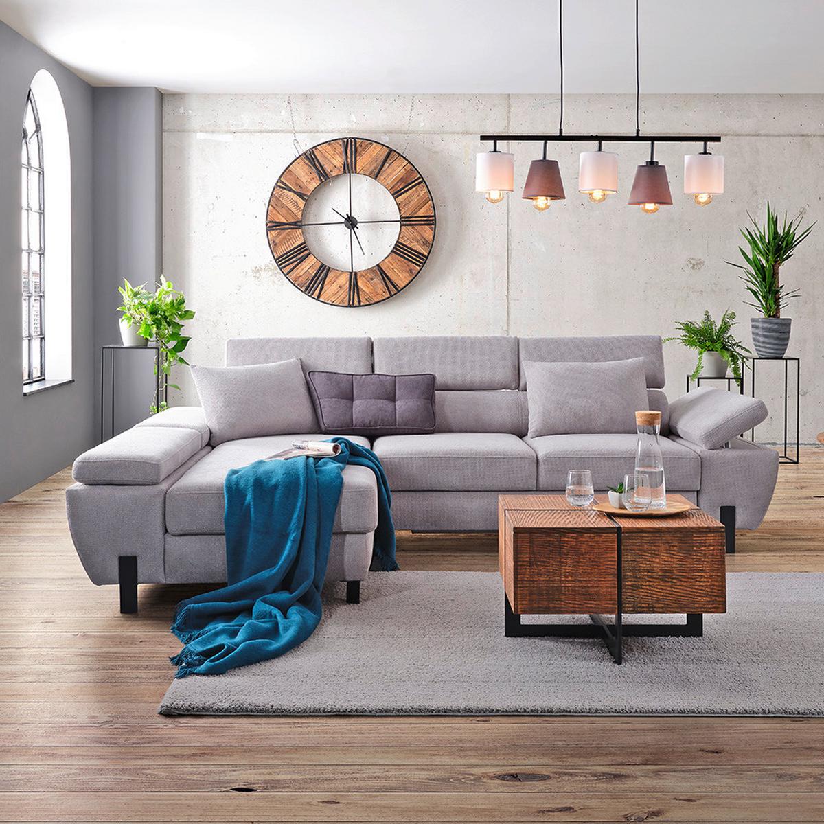 Wohnlandschaft Molina Mini Hellgrau mit Schlaffunktion - Hellgrau/Schwarz, MODERN, Holz/Holzwerkstoff (189/90-92/277cm) - Mömax