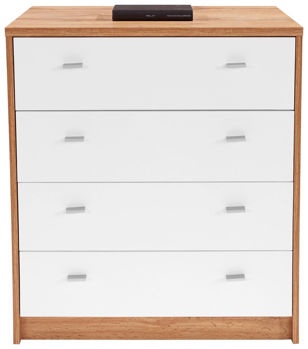 Komód 4 Fiók Tölgy-fehér Szín 4-You - krómszínű/tölgyfa színű, Modern, faalapú anyag (74/85,4/44,5cm)