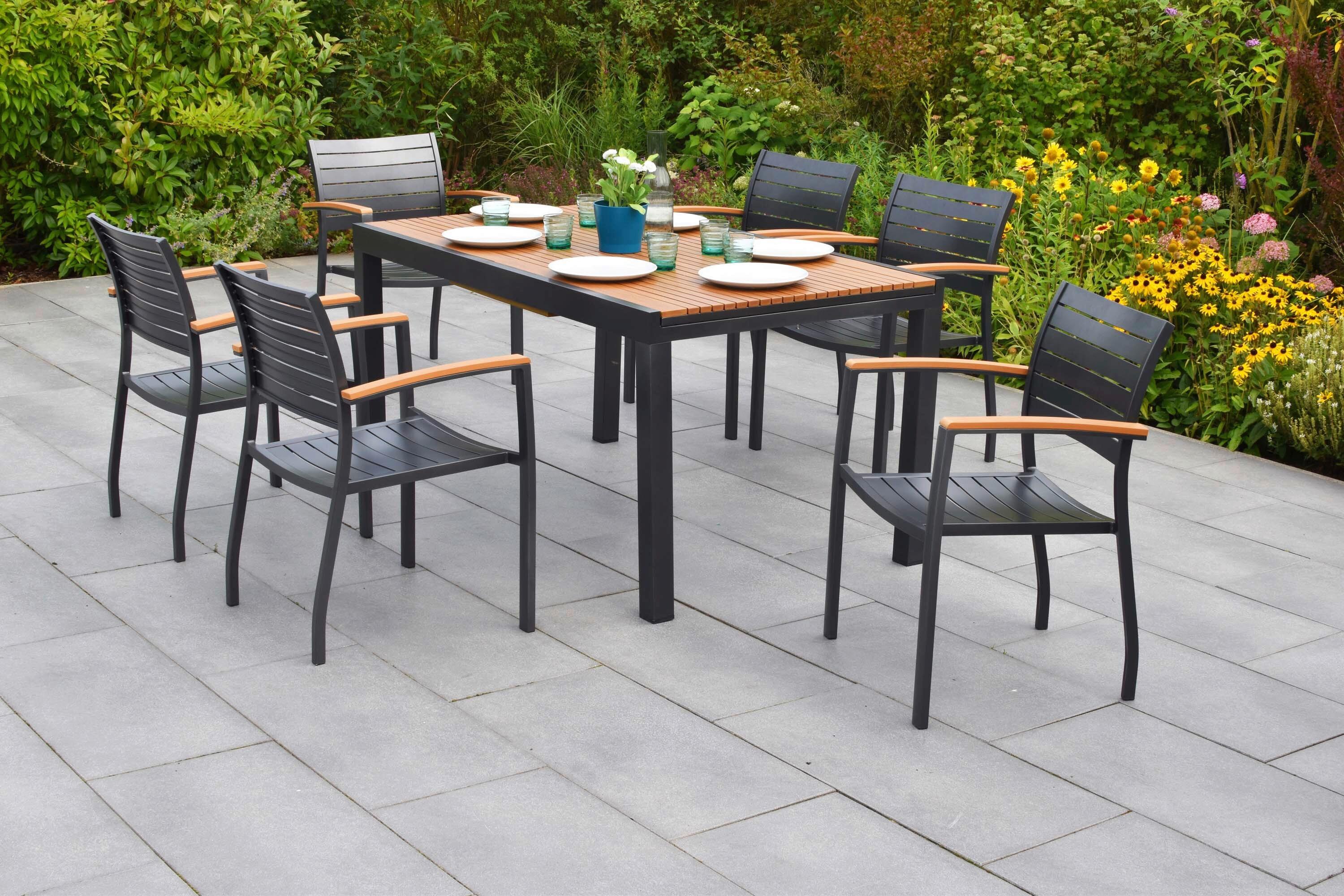 Gartentischgruppe Astros 7-tlg. Graphitfarben - Graphitfarben/Naturfarben, KONVENTIONELL, Kunststoff/Metall - Gardenson