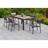 Gartentischgruppe Astros 7-tlg. Graphitfarben - Graphitfarben/Naturfarben, KONVENTIONELL, Kunststoff/Metall - Gardenson