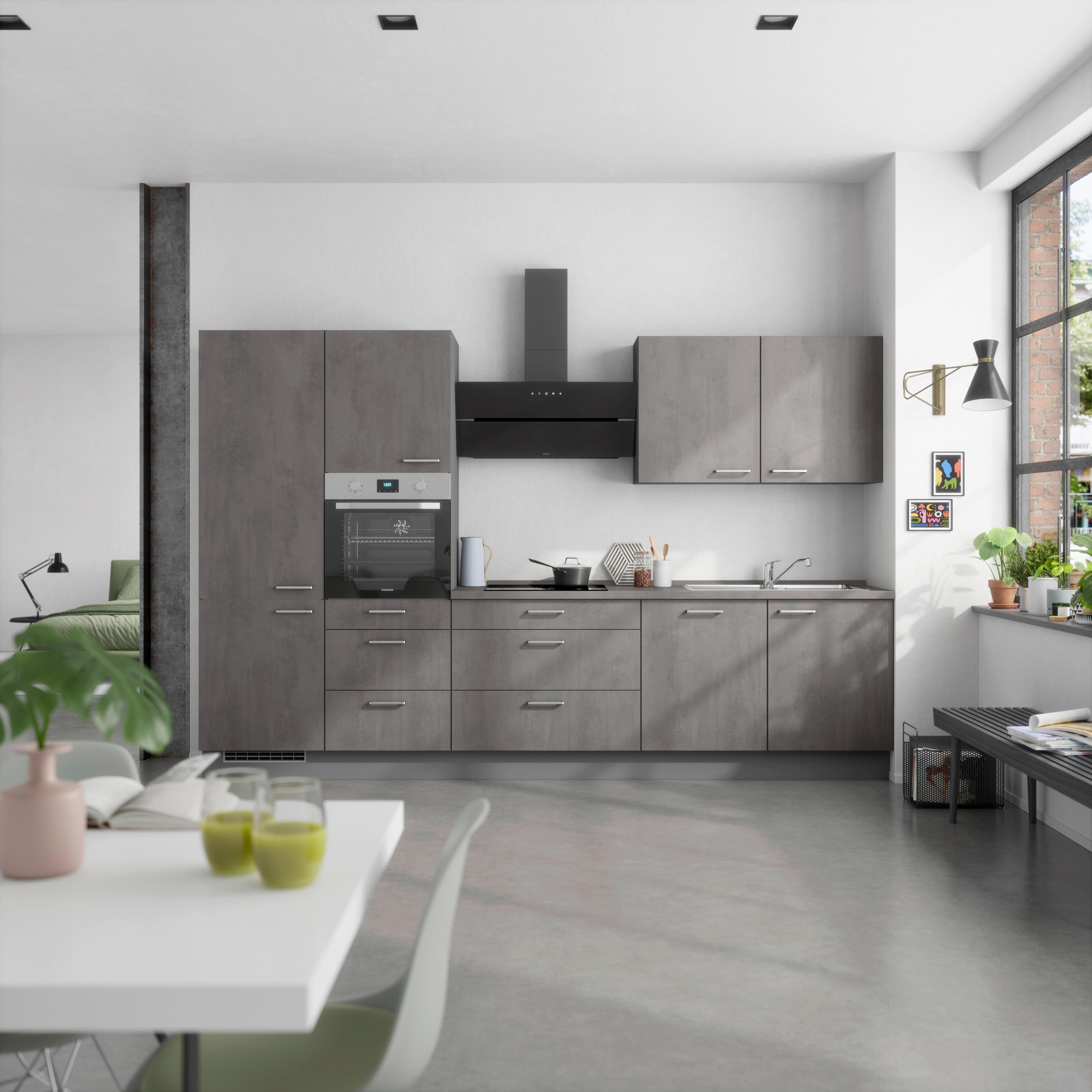 Küchenblock Riva High m. Geräten Schieferfarben - Schieferfarben/Edelstahlfarben, MODERN, Holzwerkstoff/Metall (330cm) - Nobilia